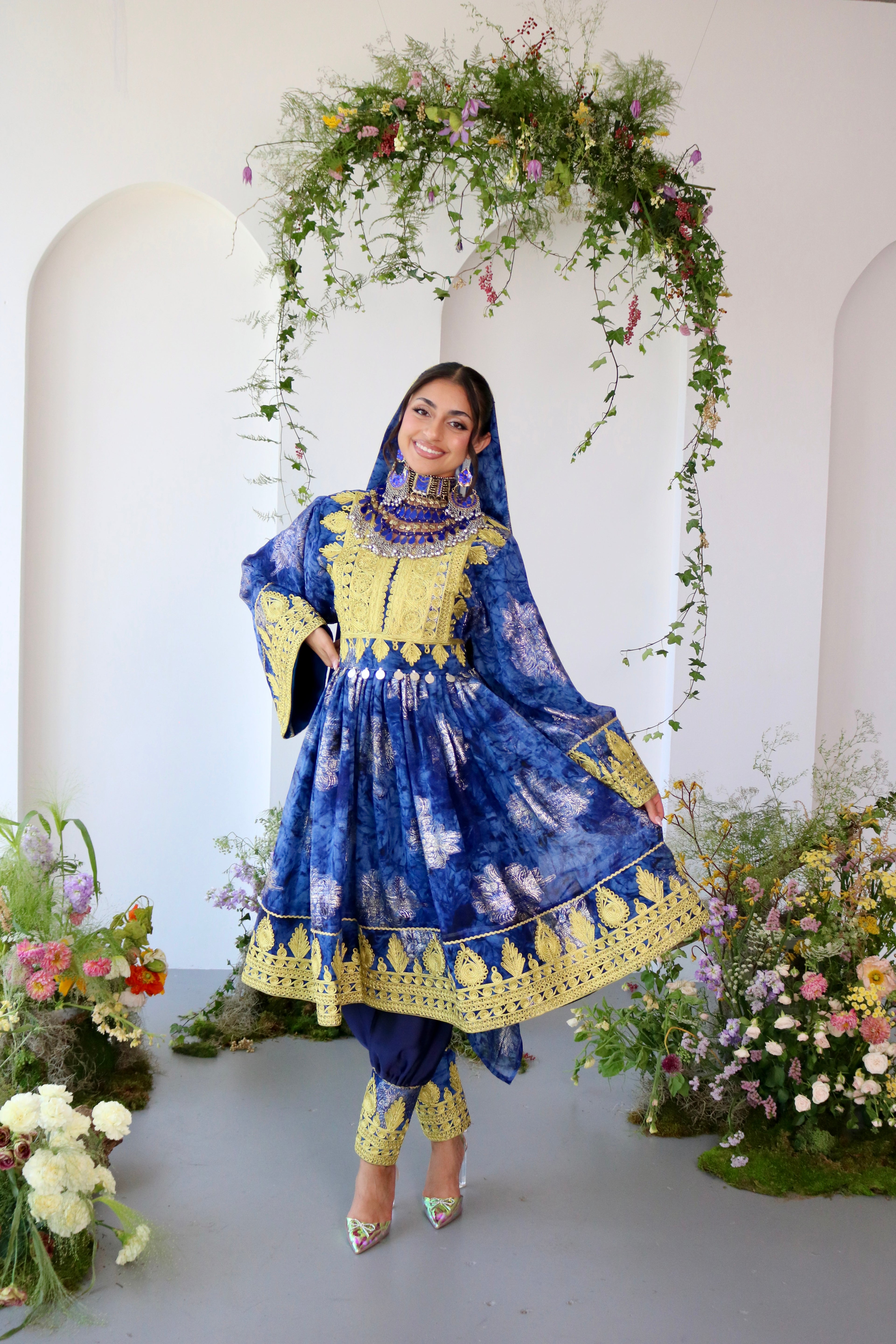 Farah Afghan Kuchi Dress (navy blue)