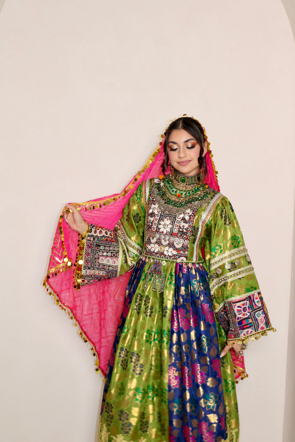 Sabrina Afghan Kuchi Dress (royal blue/green)
