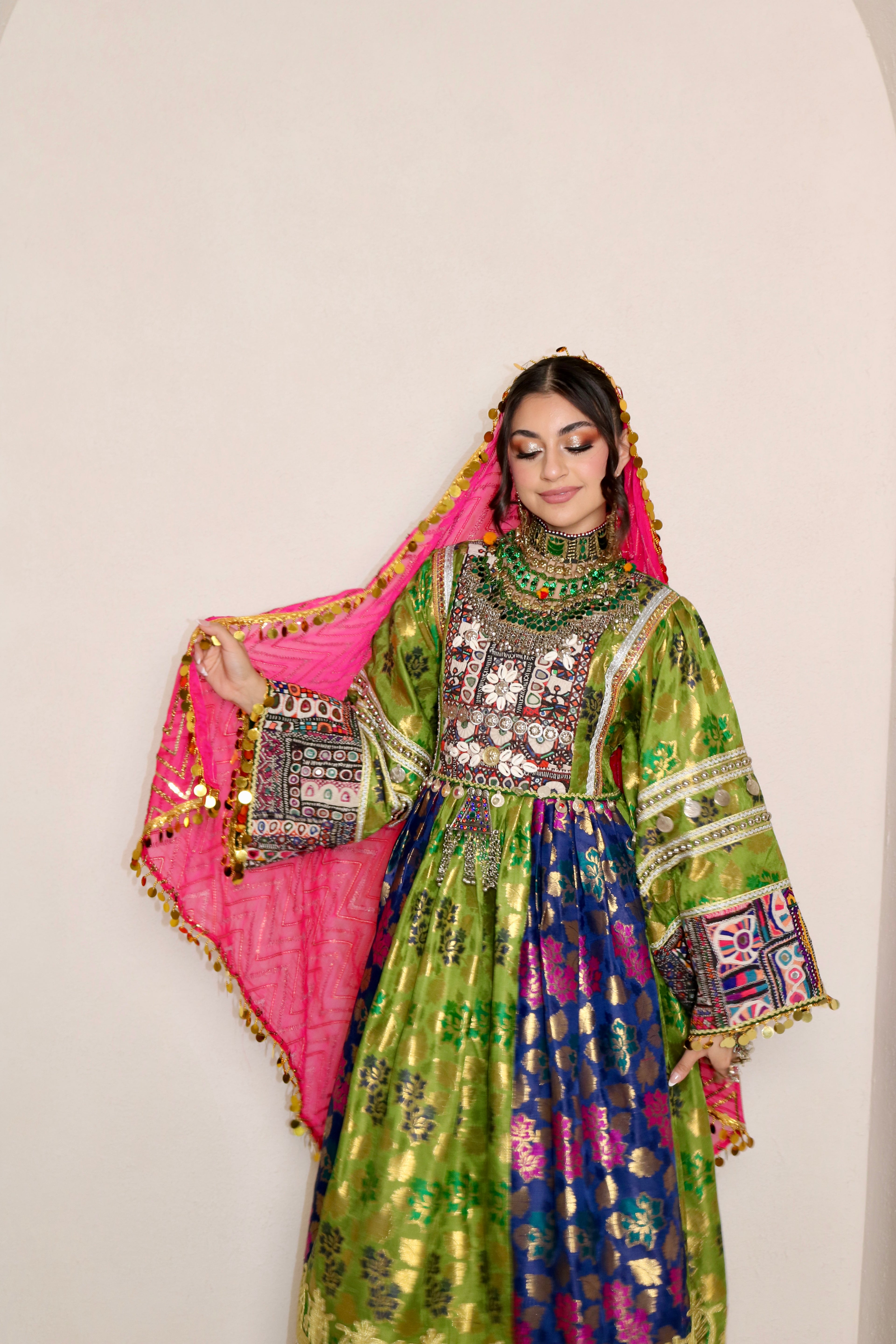 Sabrina Afghan Kuchi Dress (royal blue/green)