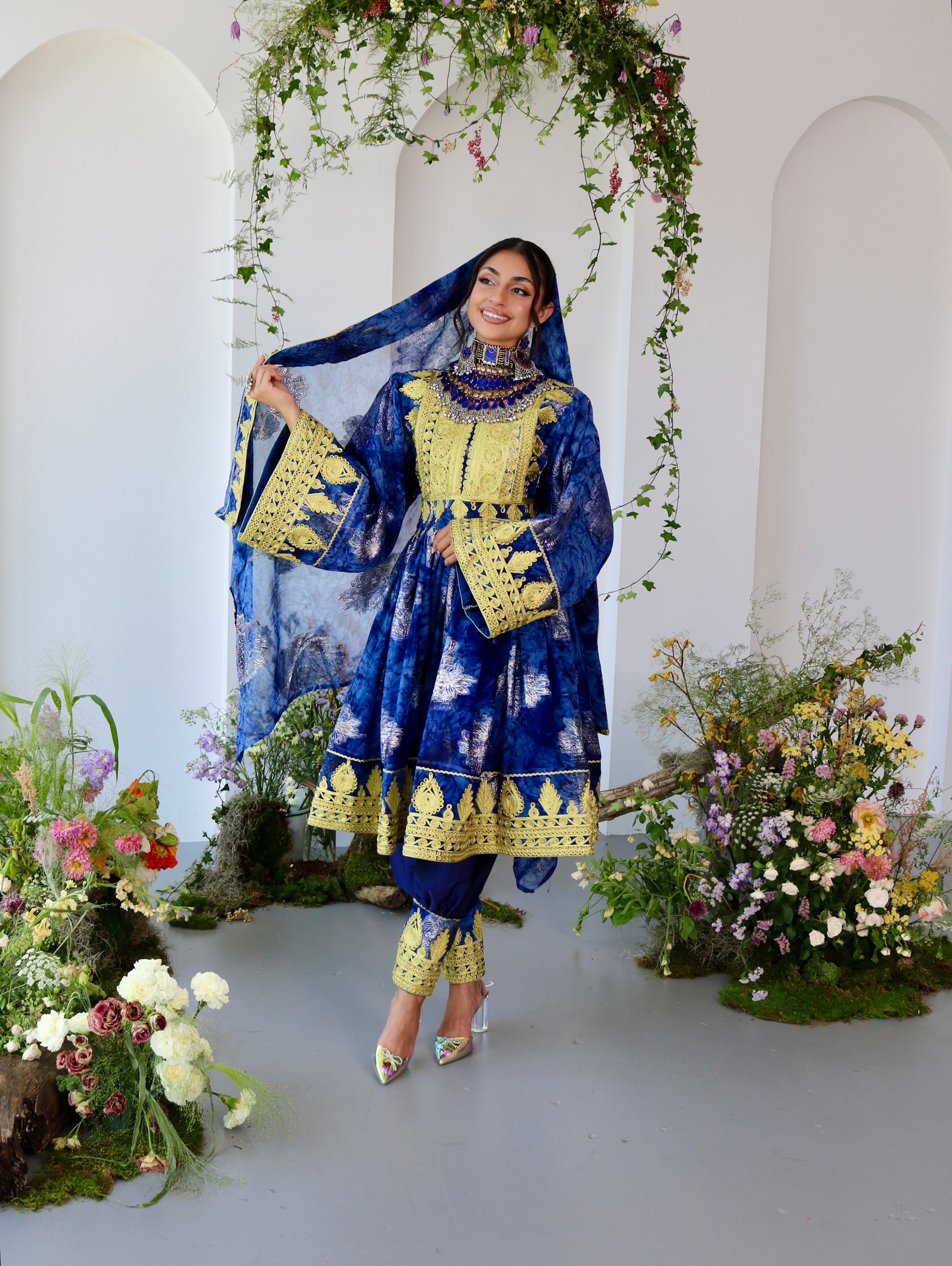Farah Afghan Kuchi Dress (navy blue)