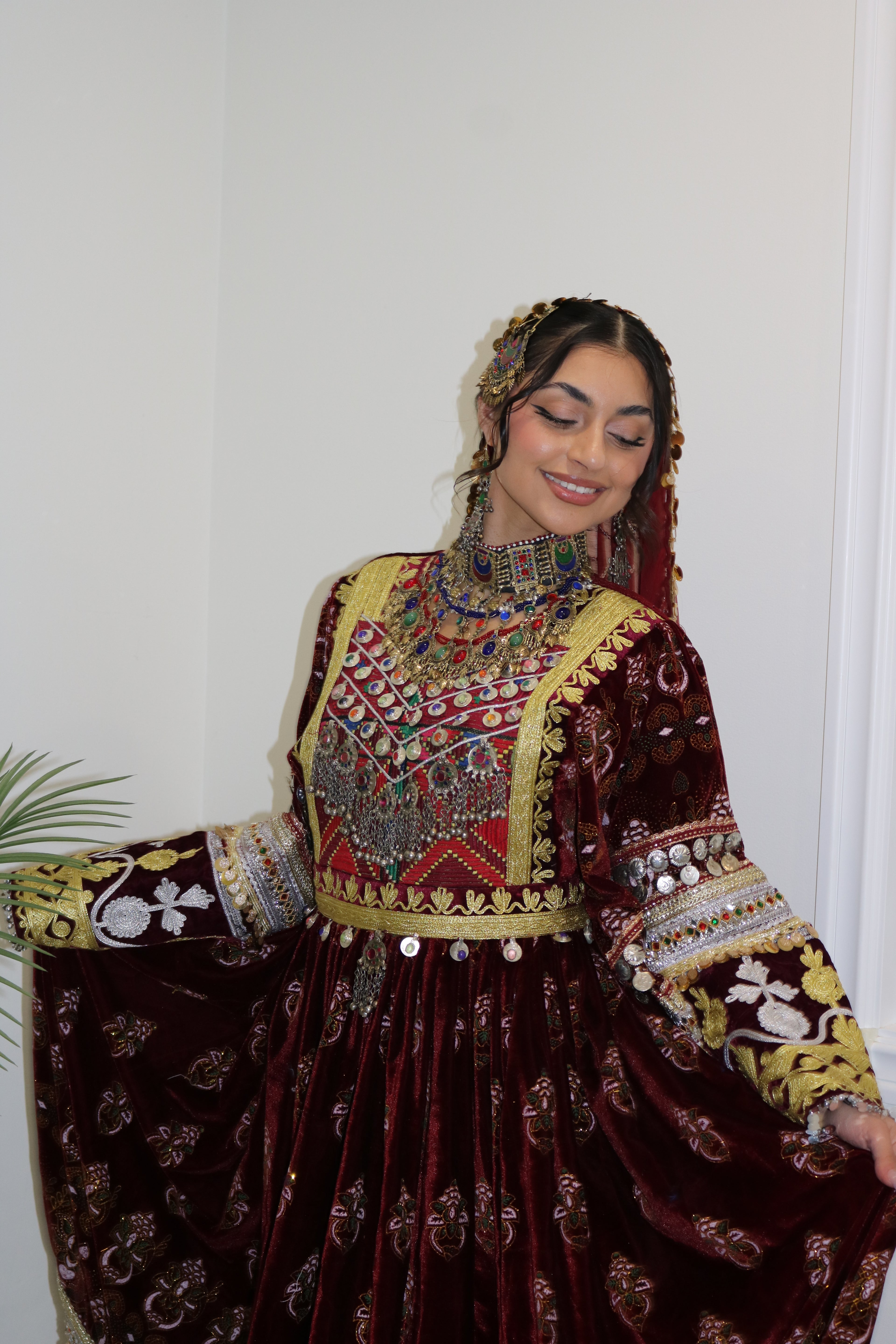 Muska Afghan Kuchi Dress (MAROON)