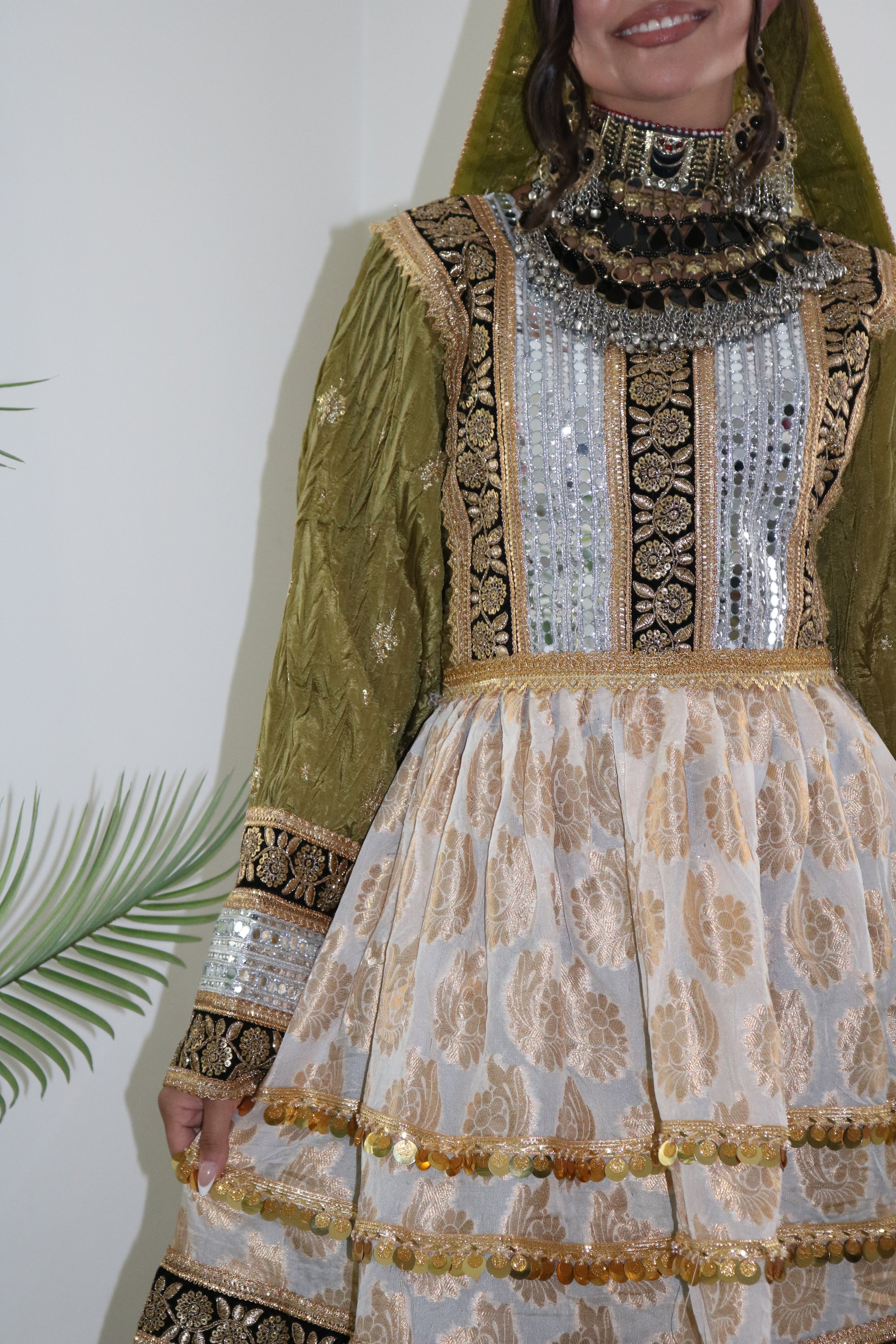Afghan Kuchi Dress (olive green)
