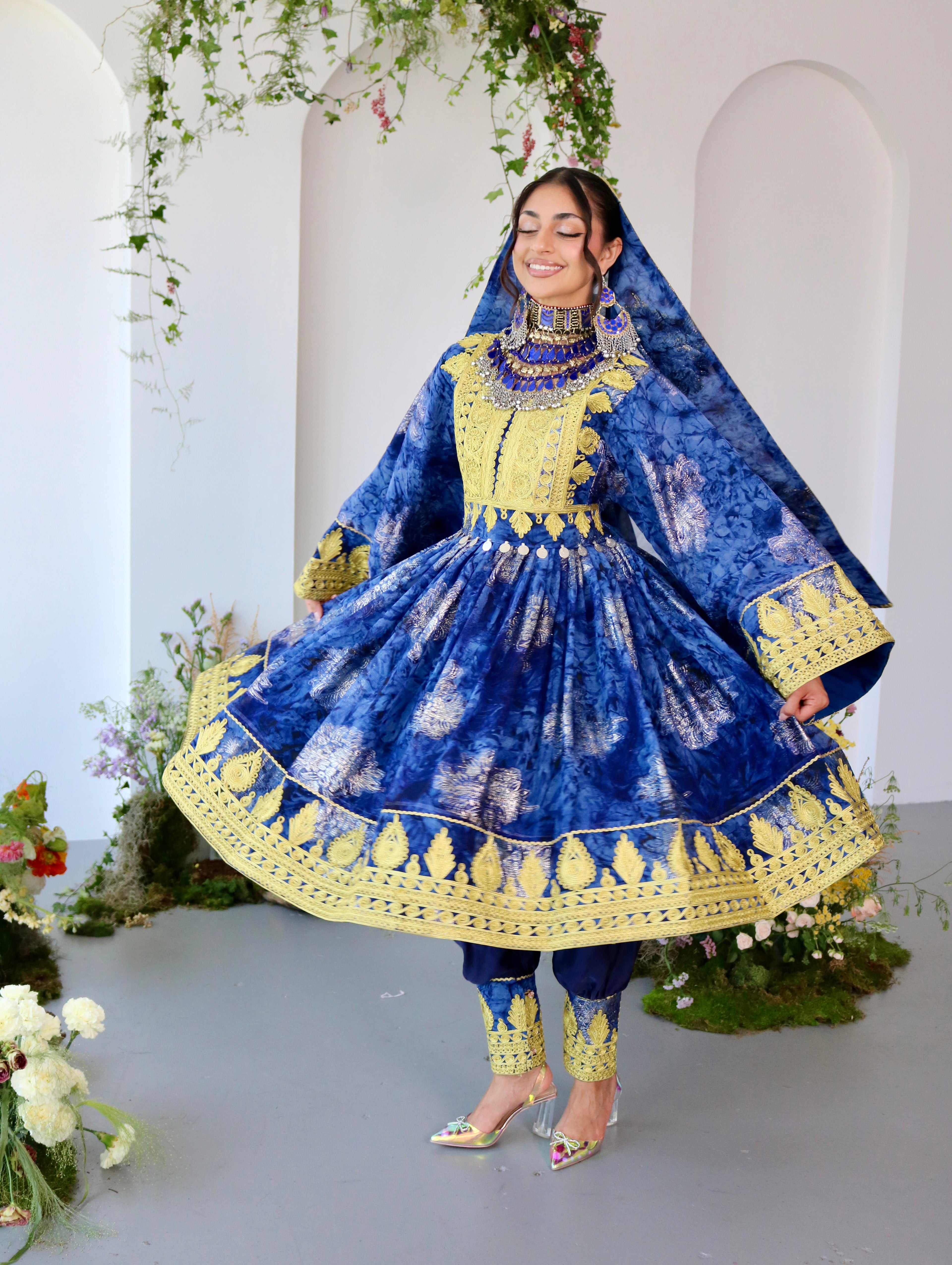Farah Afghan Kuchi Dress (navy blue)