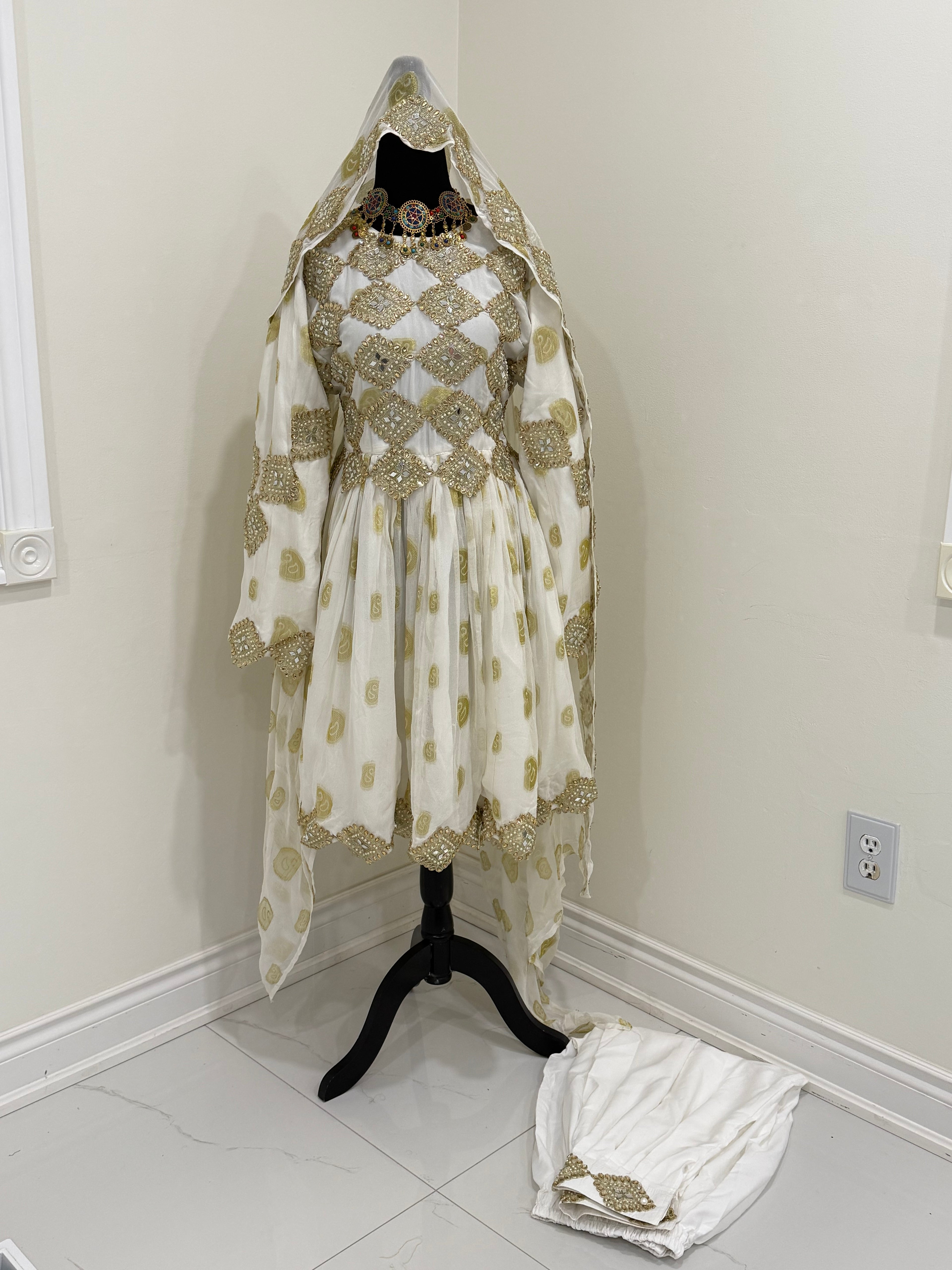 White/gold Afghan Kuchi Dress