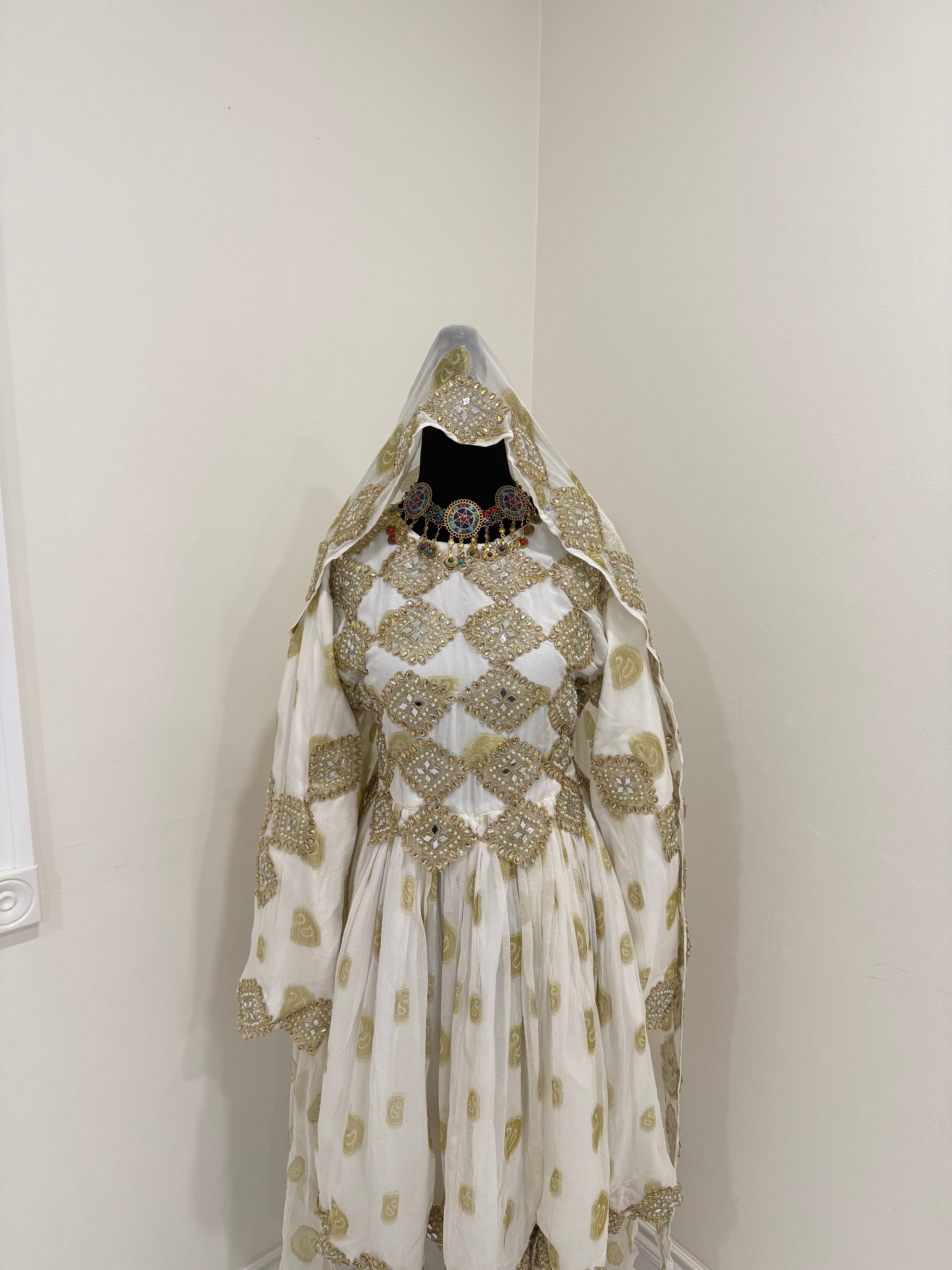 White/gold Afghan Kuchi Dress