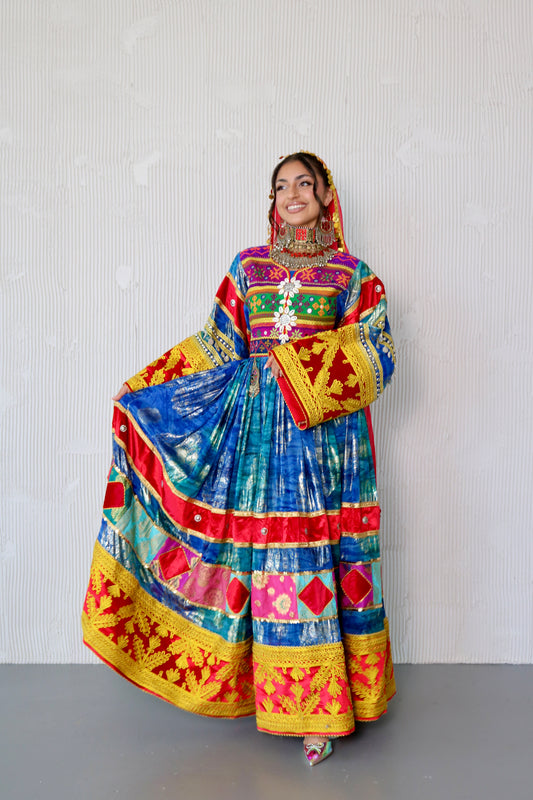Layma Afghan Kuchi Dress(red/blue)