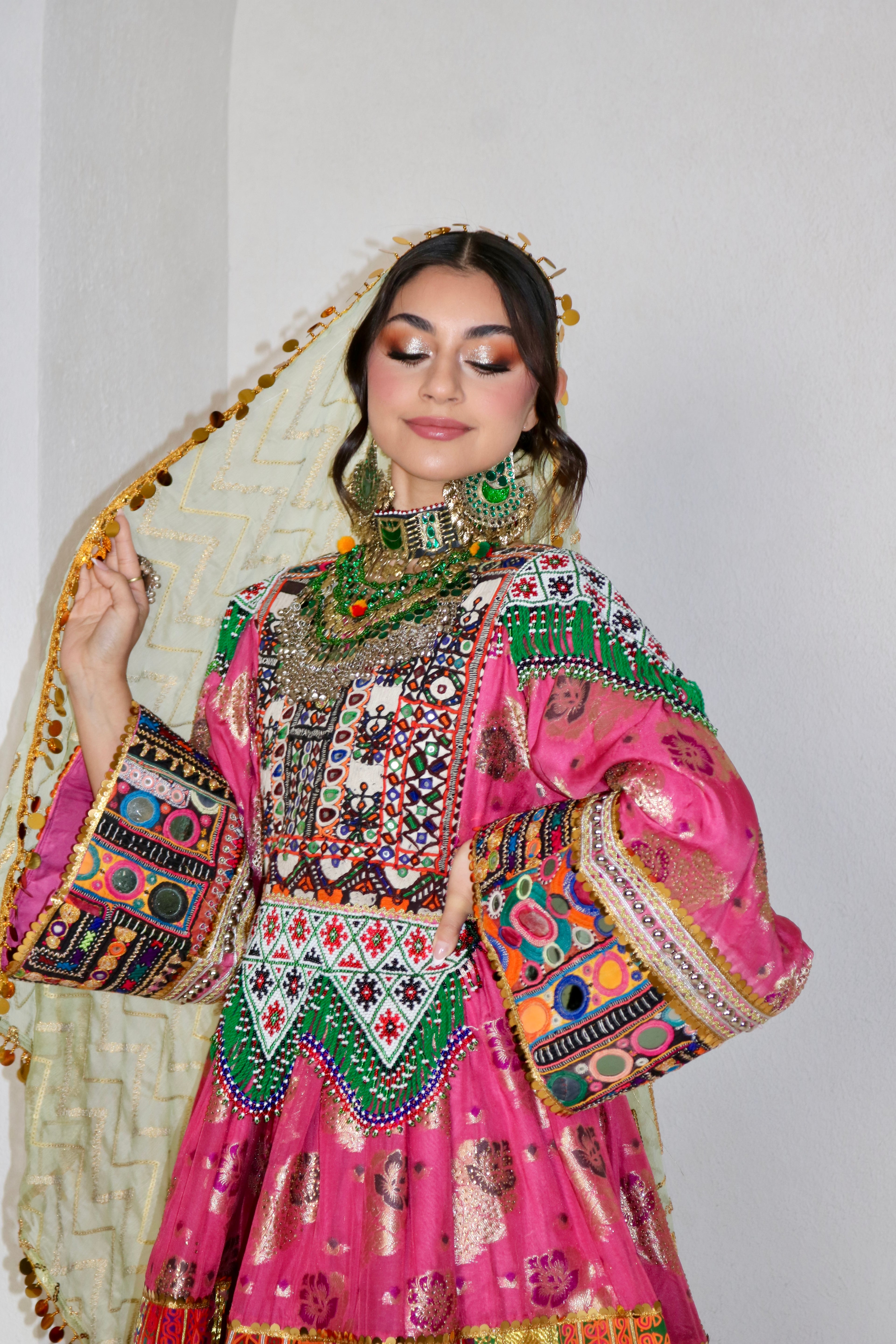 Palwasha Afghan Kuchi Dress (pink/mint green)