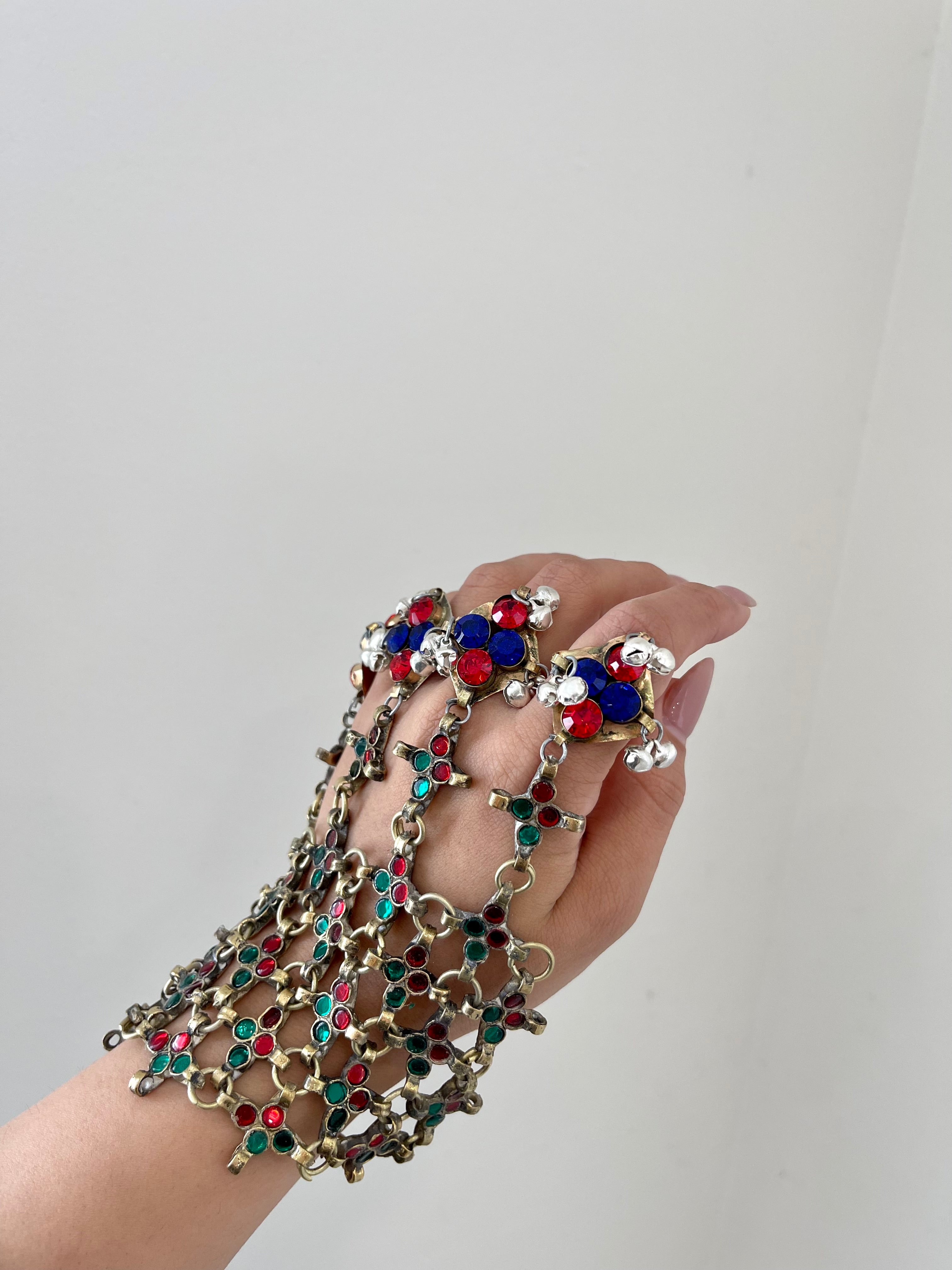 Afghan Handmade Bangle Cuff Bracelet With multicolour finger Rings 00
