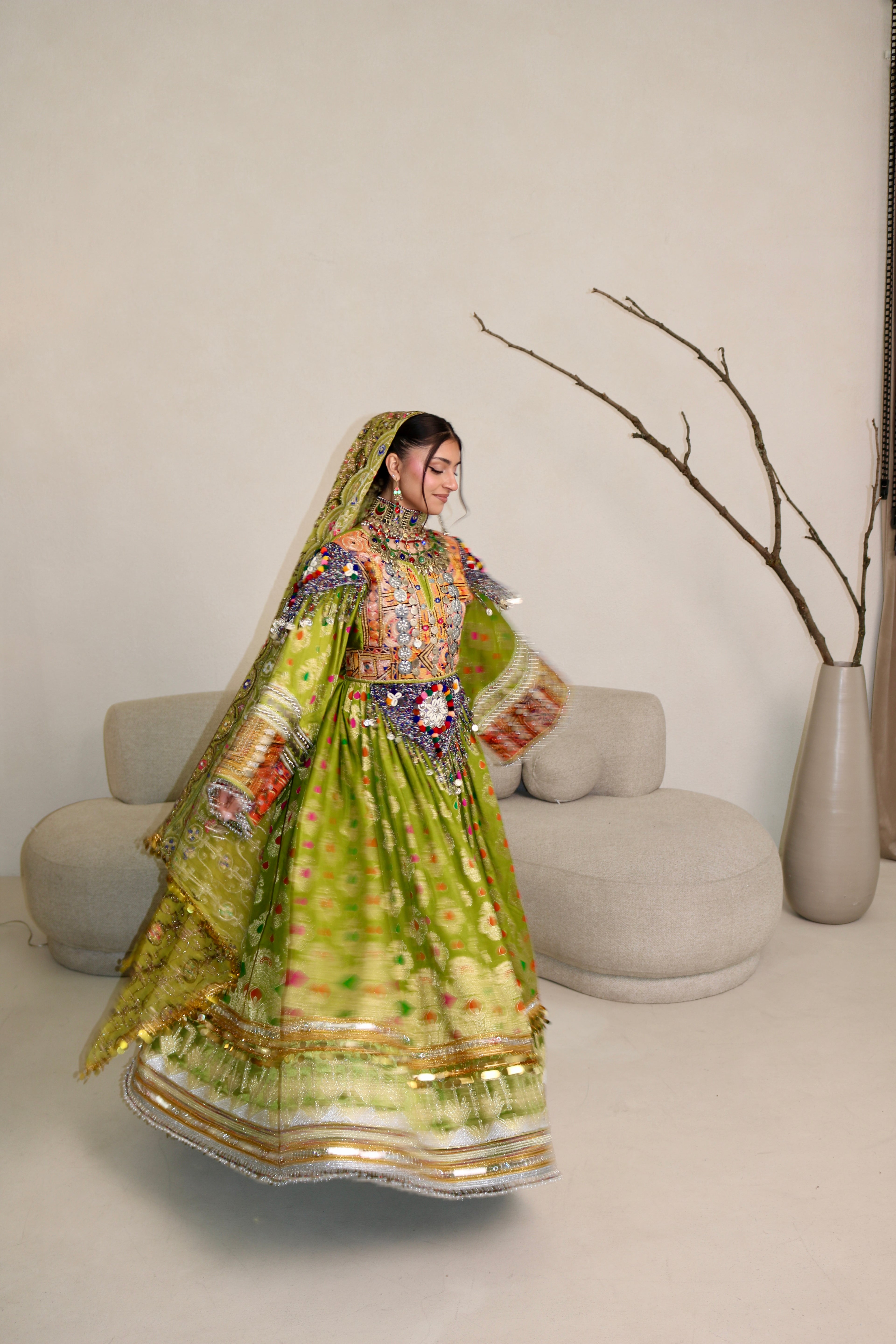 Mursal Afghan Kuchi Dress ( light green)