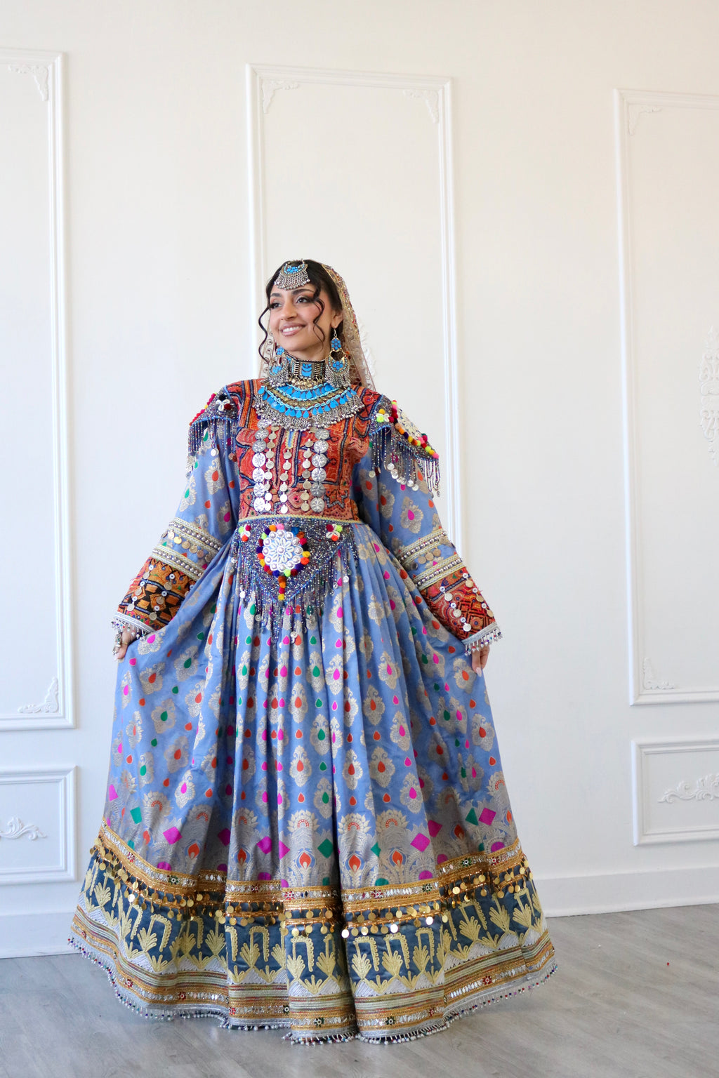 Mursal Afghan Kuchi Dress (blue/gray)