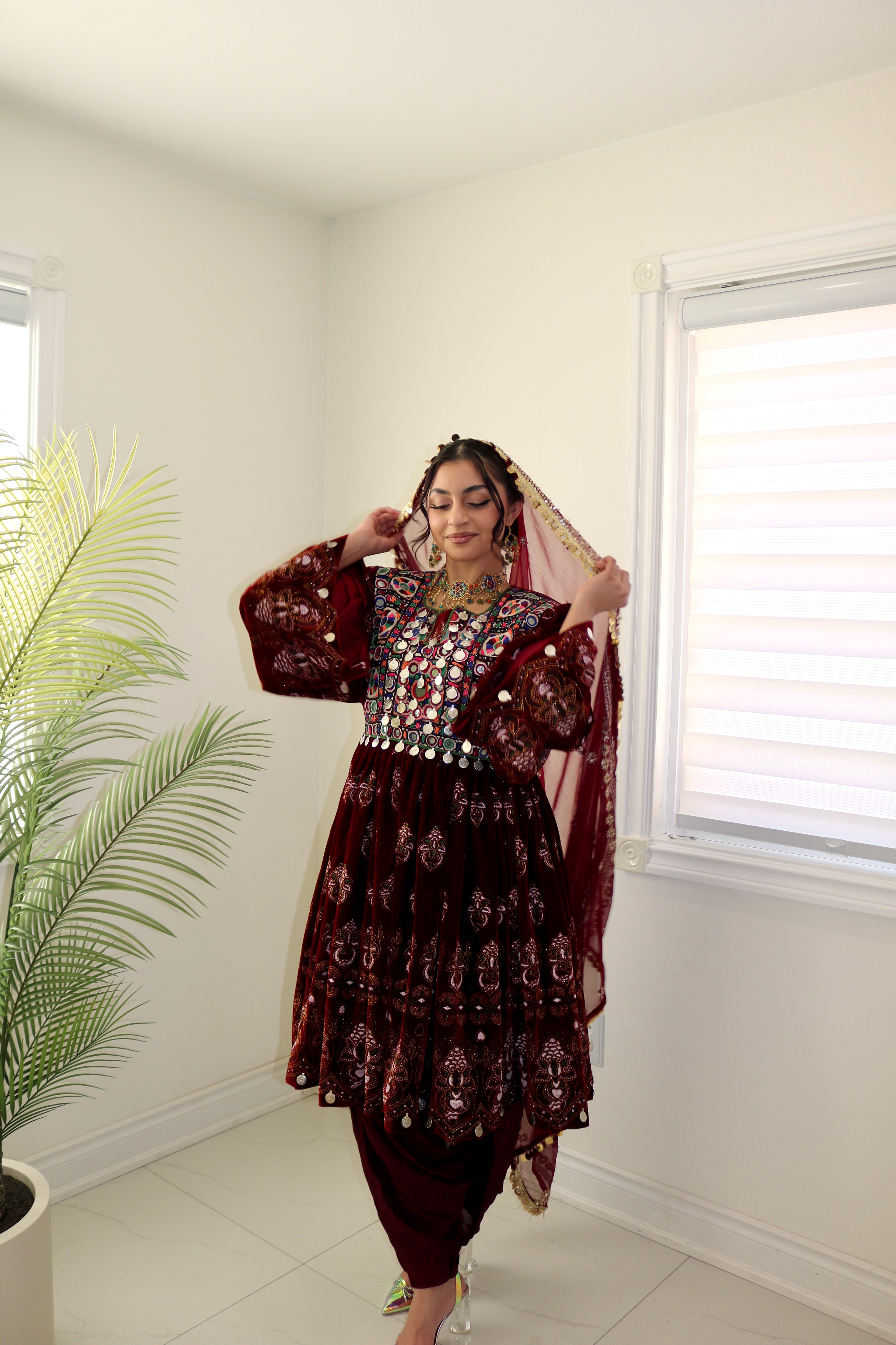Wahida Afghan Kuchi Dress (maroon)