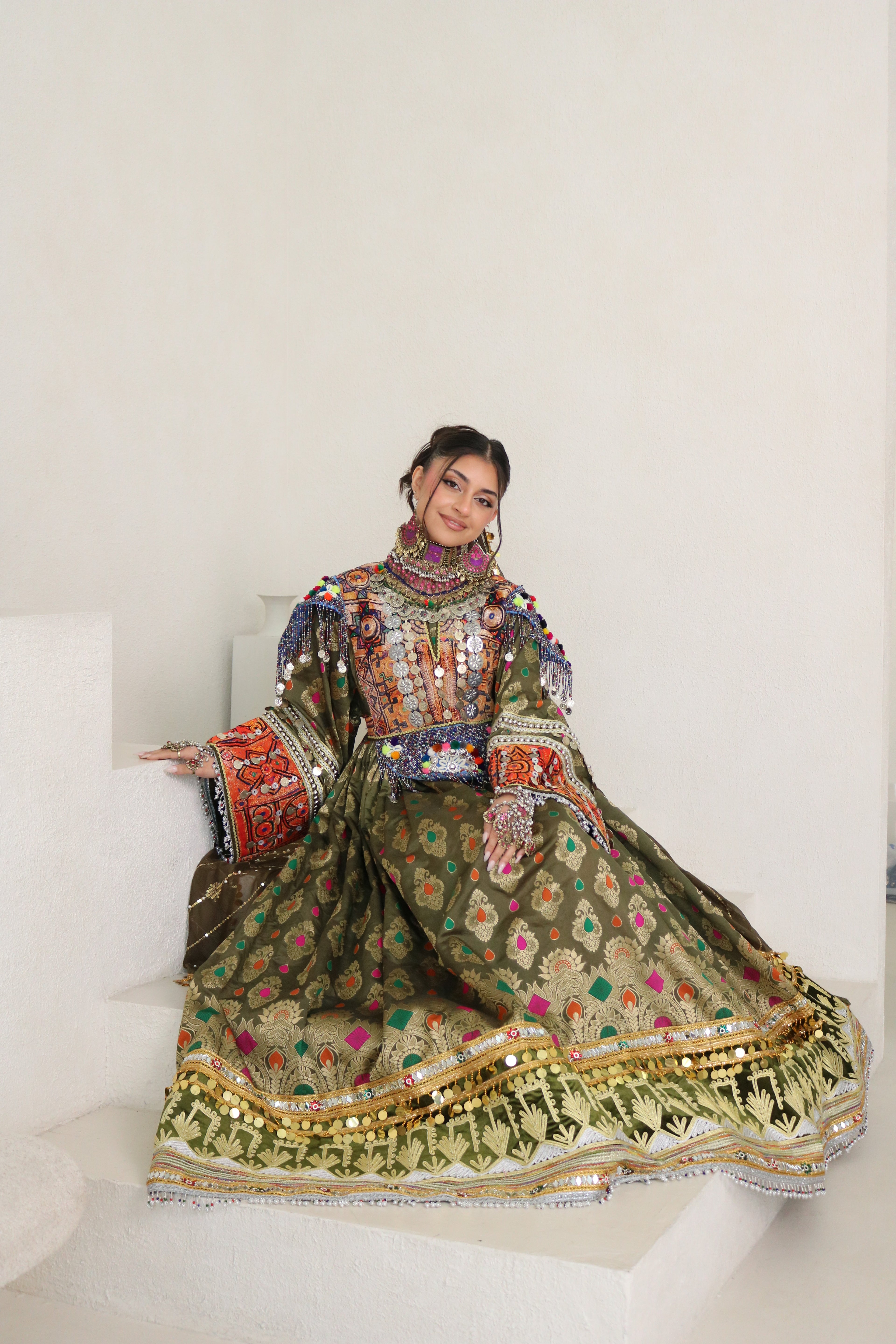 Mursal Afghan Kuchi Dress (olive green)