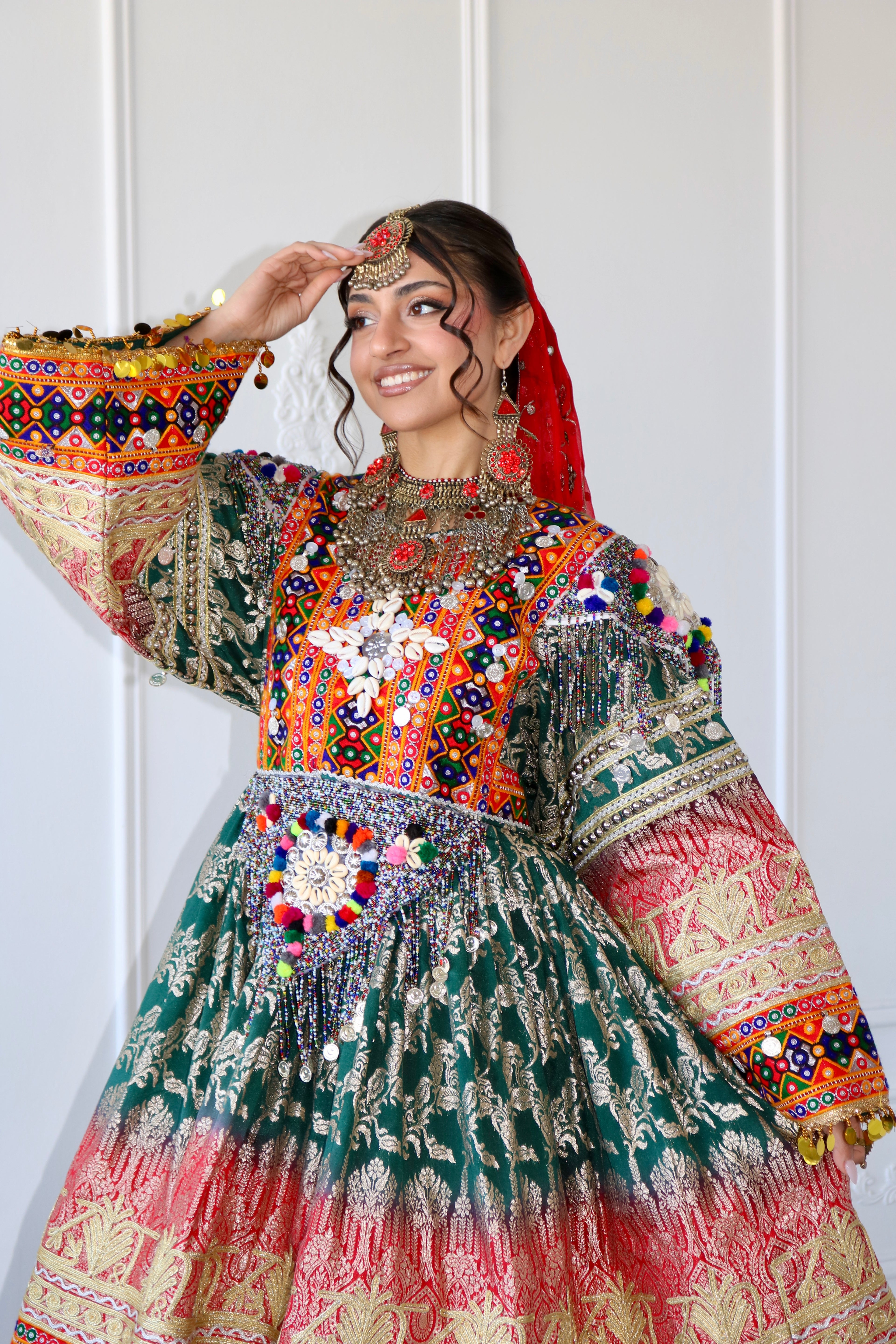Afghan Kuchi Dress (red/green)
