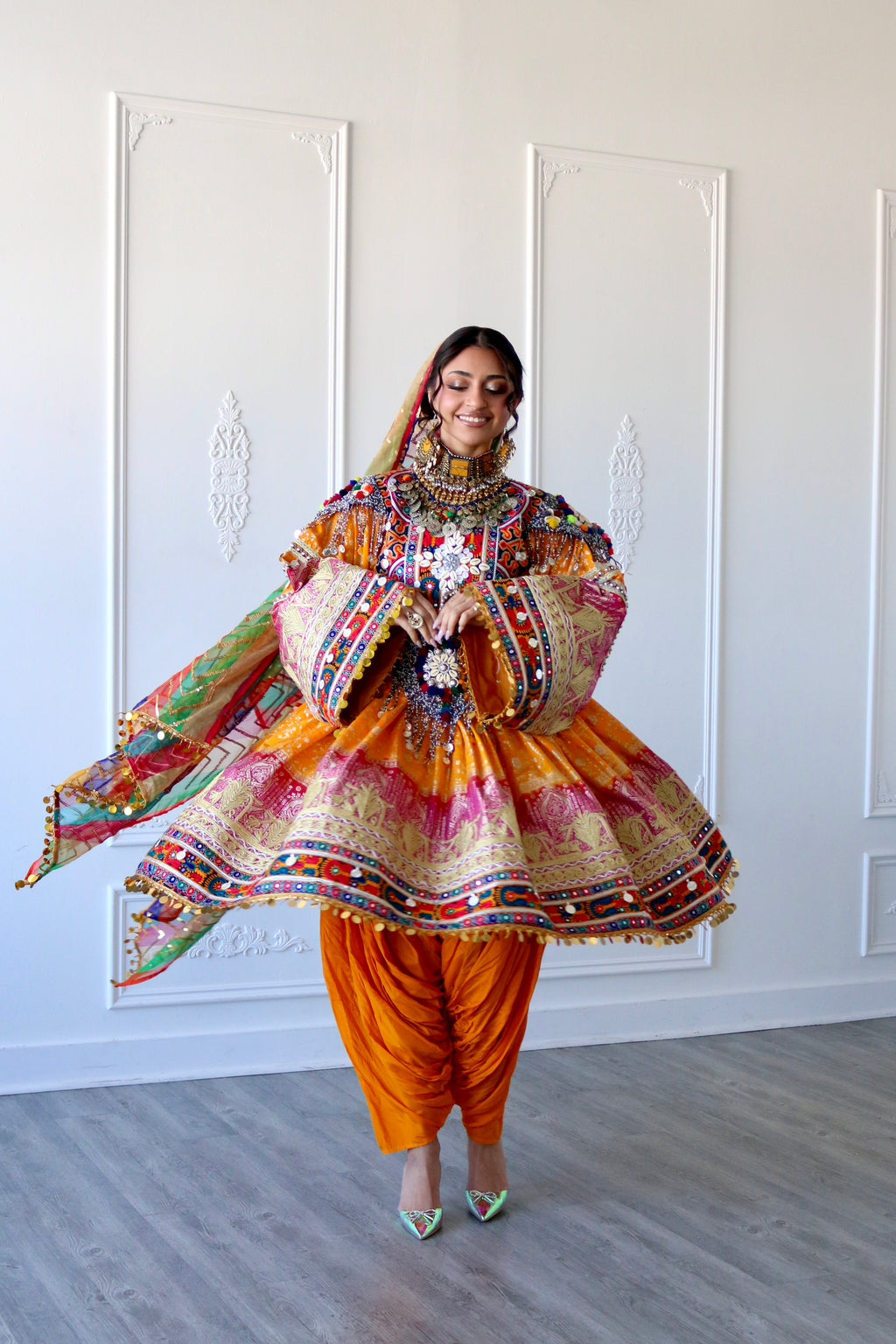 Fazila Afghan Kuchi Dress (pink/ yellow)