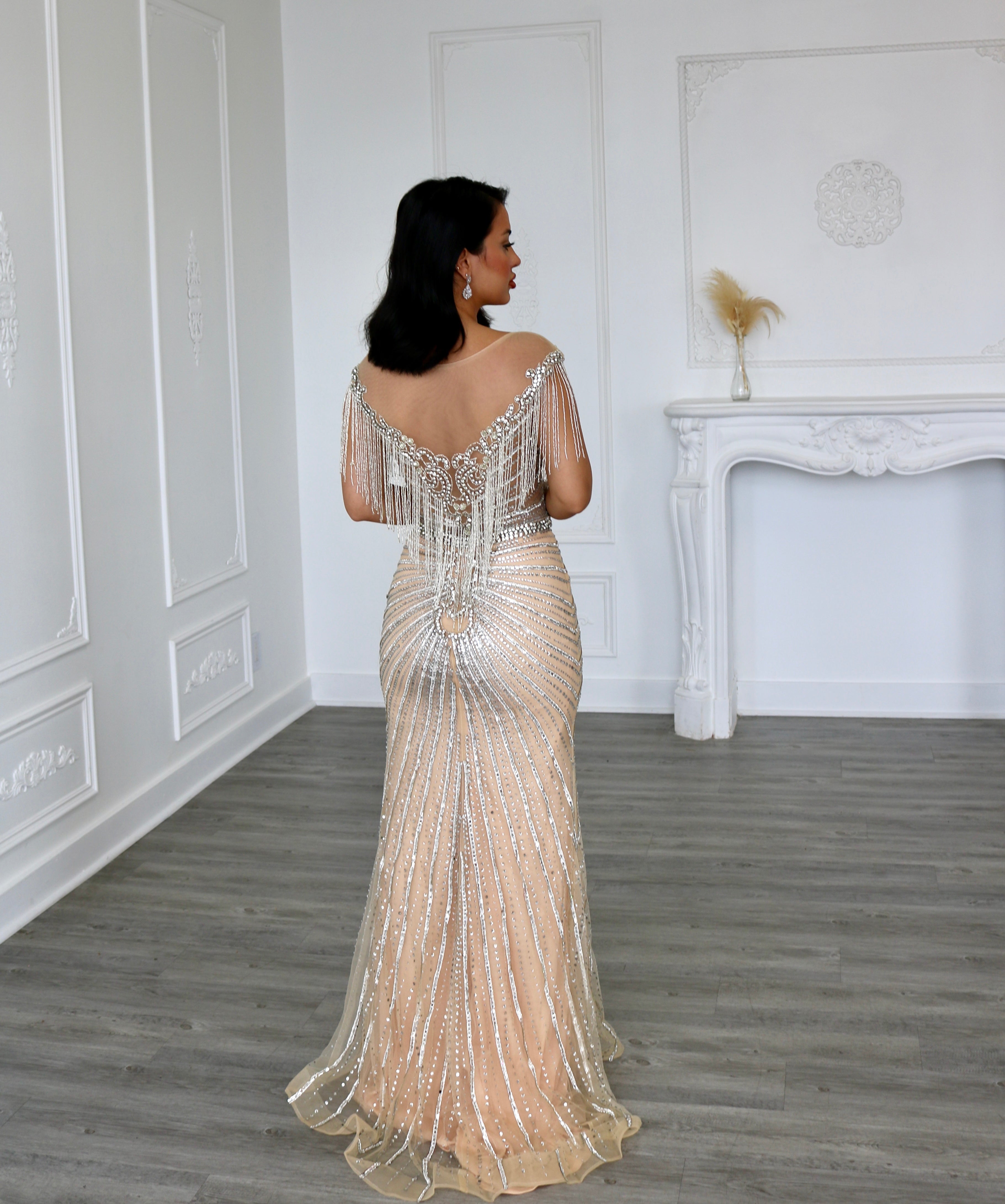 Silver Tassel Beaded Mermaid Evening Gowns