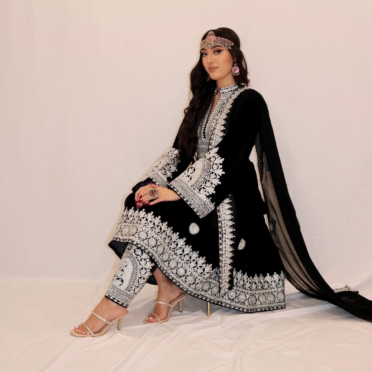 Nel Afghan Kuchi Dress Black/Silver embroidery
