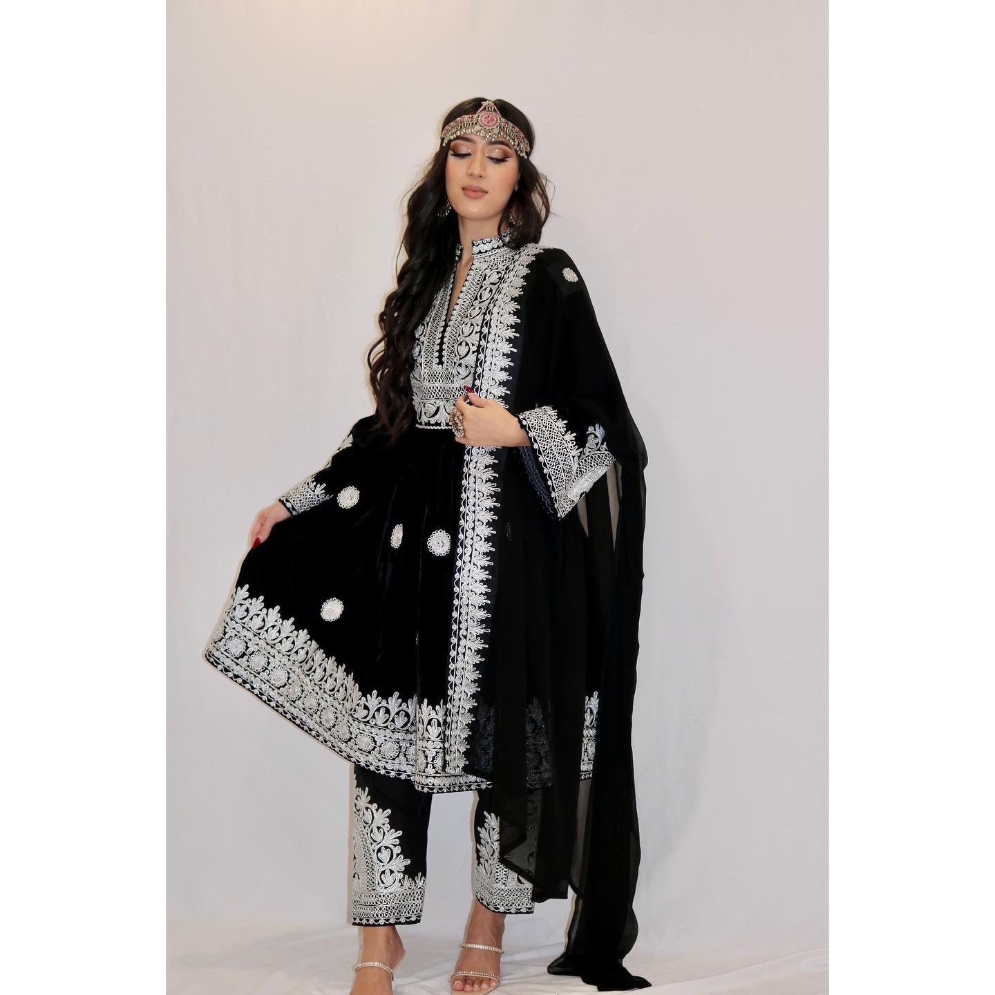 Nel Afghan Kuchi Dress Black/Silver embroidery