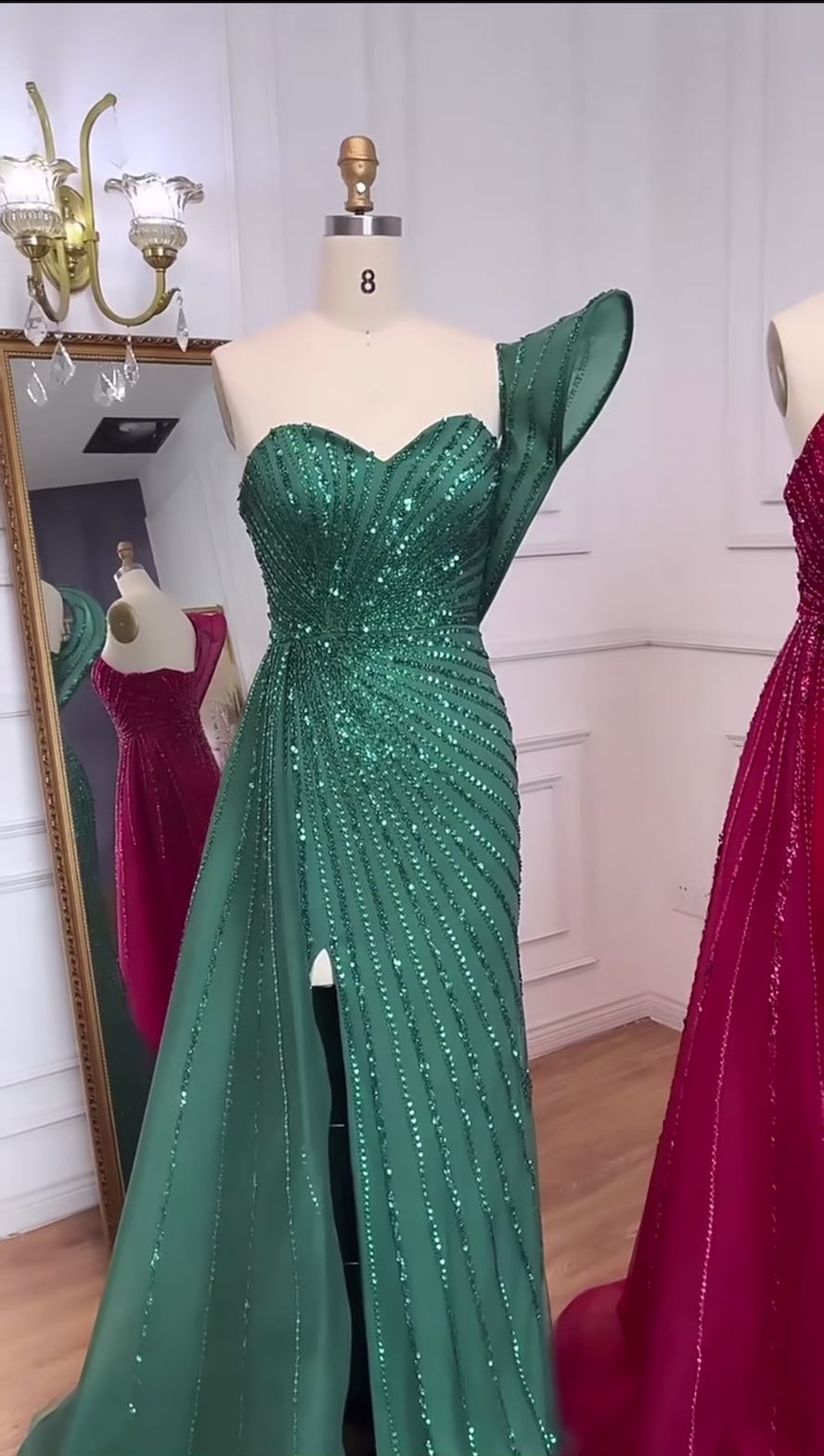 Beaded One Shoulder Strapless Evening Gown