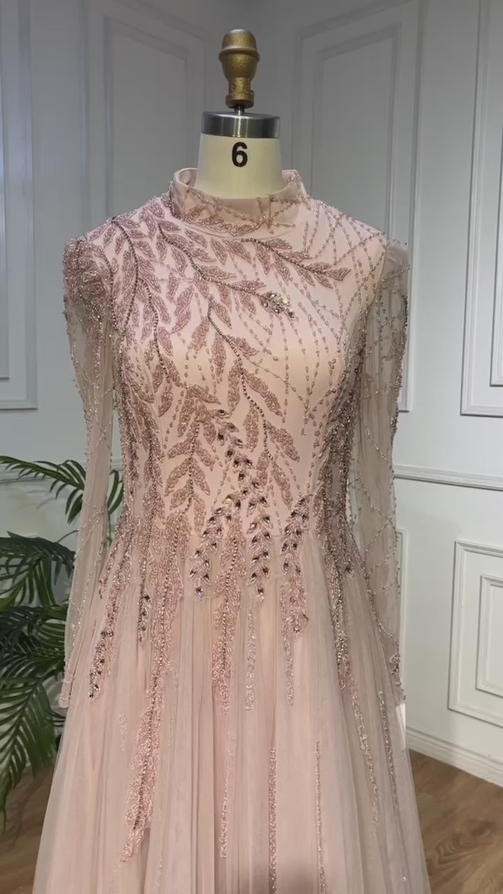Long Sleeves High Neck Evening Dress
