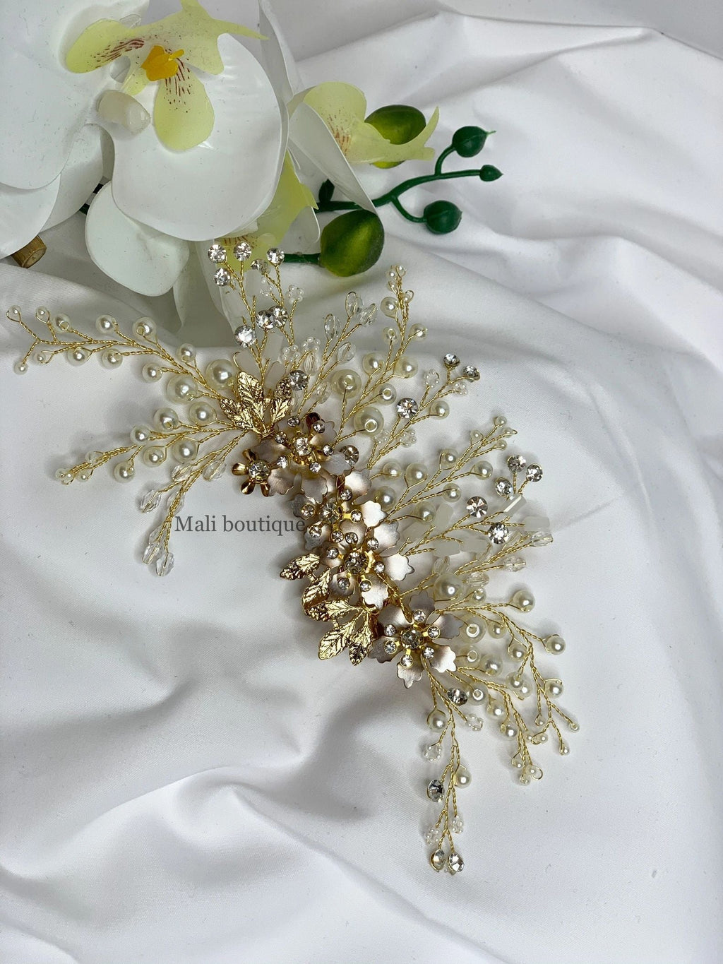 Pearl and Gold Leaf Flower Headpiece Wedding Hair Accessories