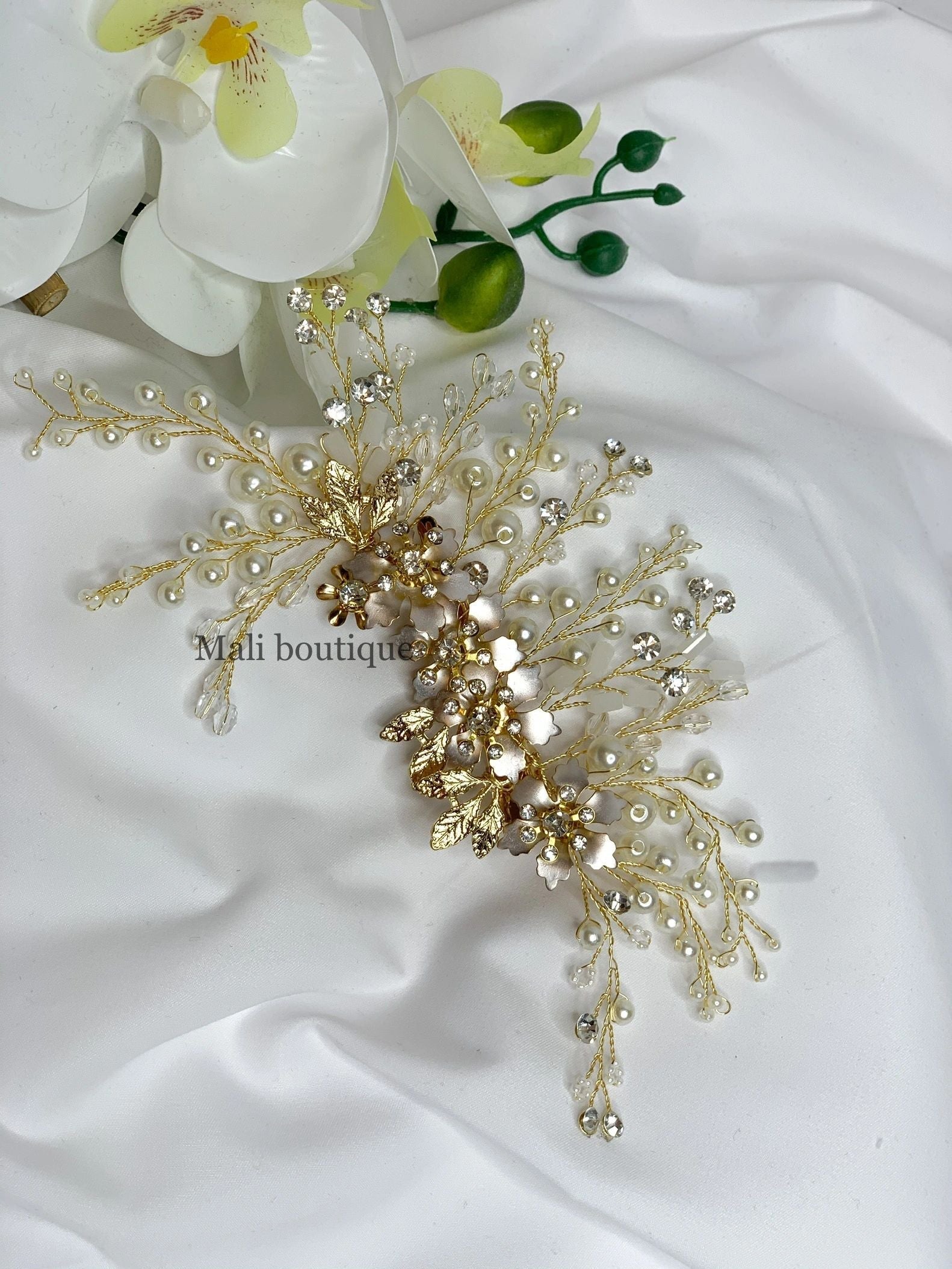 Pearl and Gold Leaf Flower Headpiece Wedding Hair Accessories