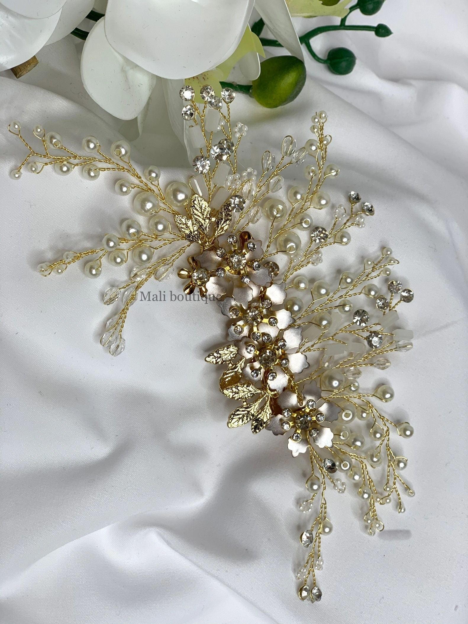 Pearl and Gold Leaf Flower Headpiece Wedding Hair Accessories