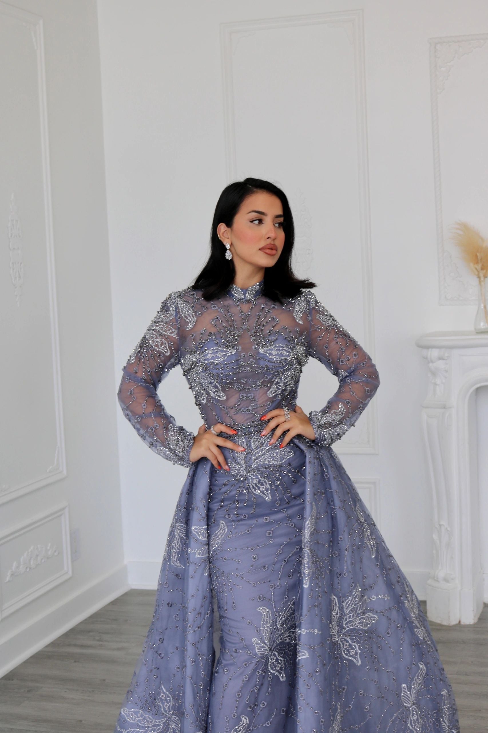 High Neck Beaded Evening Dress