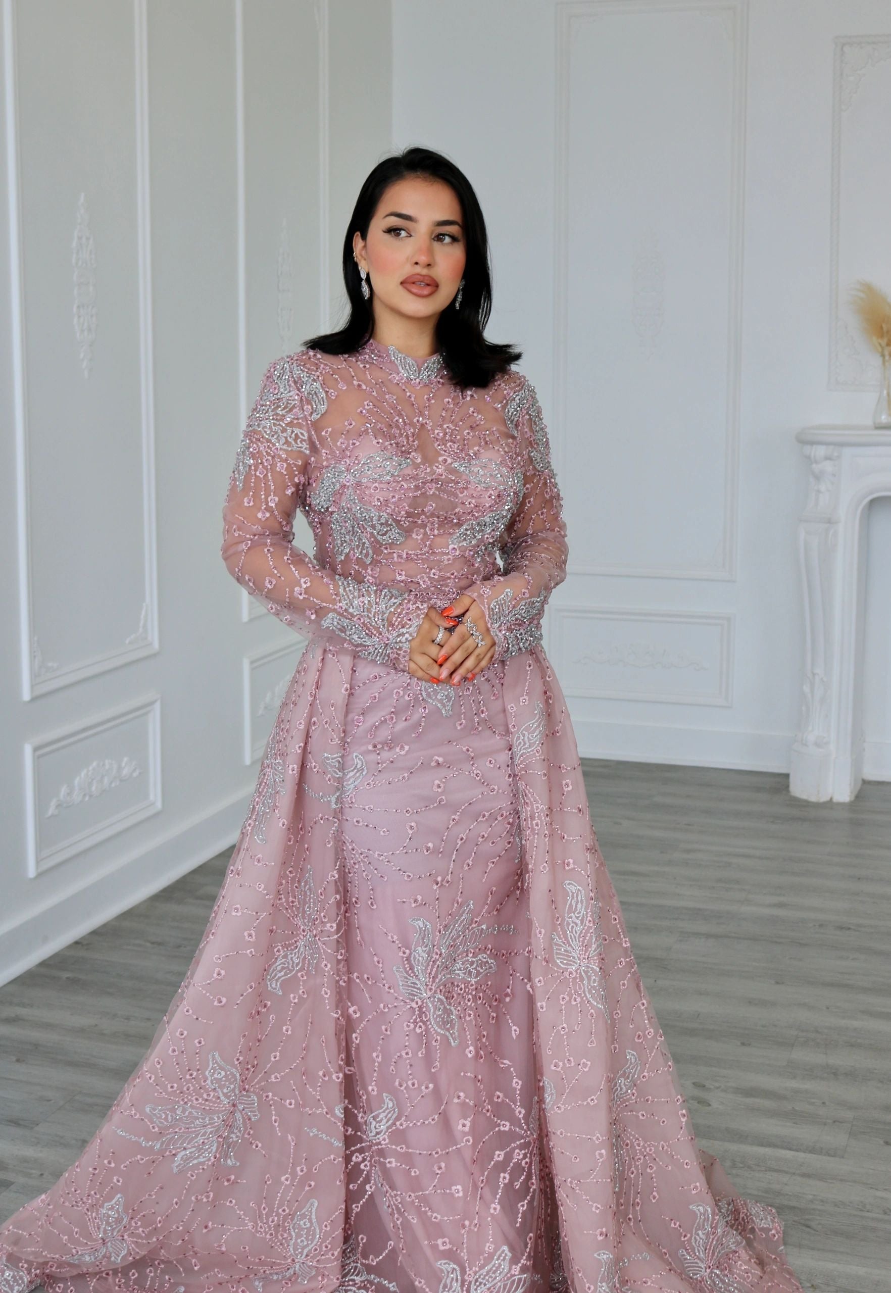 High Neck Beaded Evening Dress