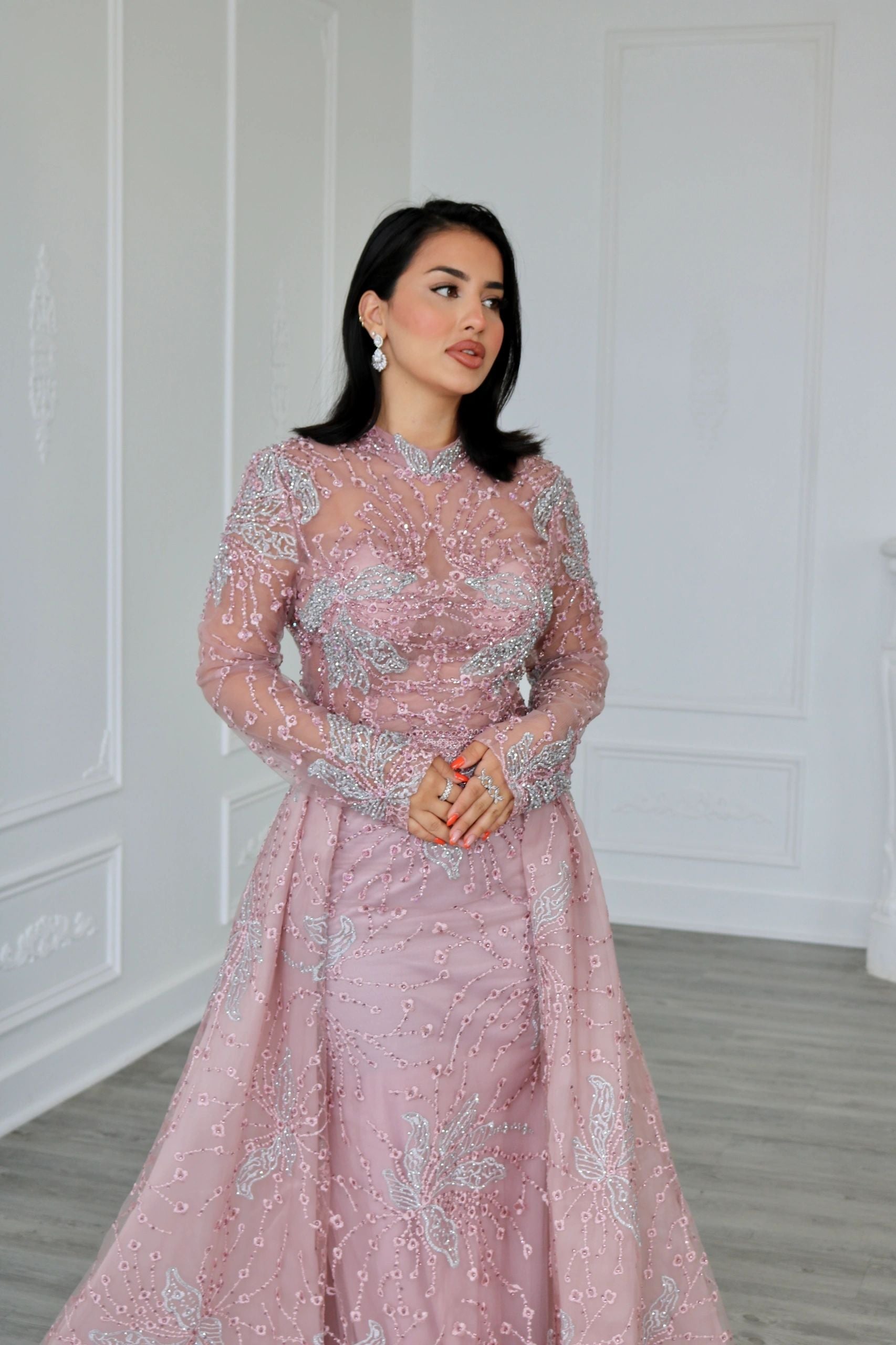 High Neck Beaded Evening Dress