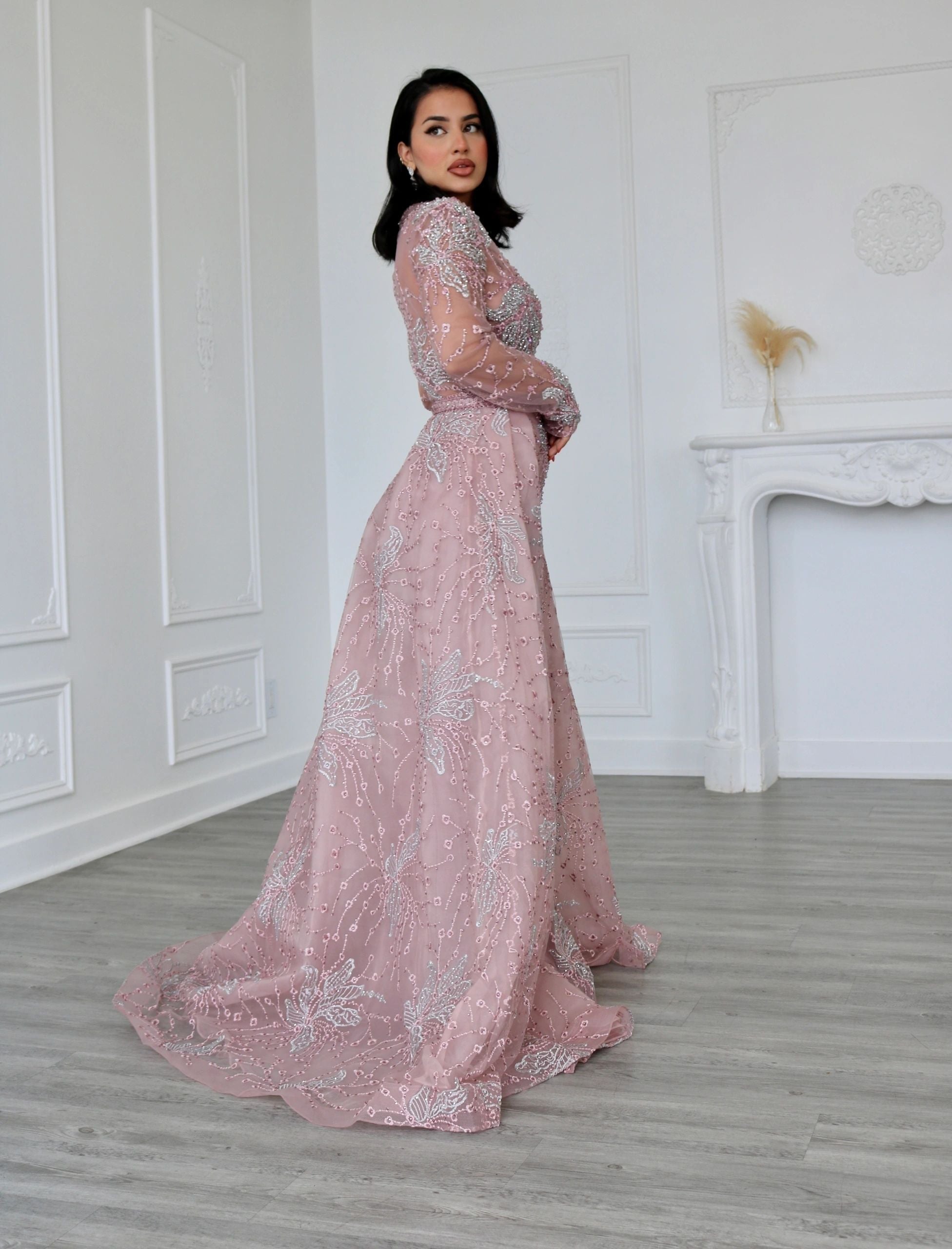High Neck Beaded Evening Dress