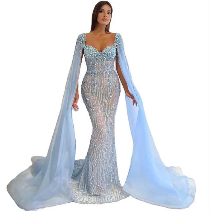 Cape Sleeves Mermaid Evening Dresses