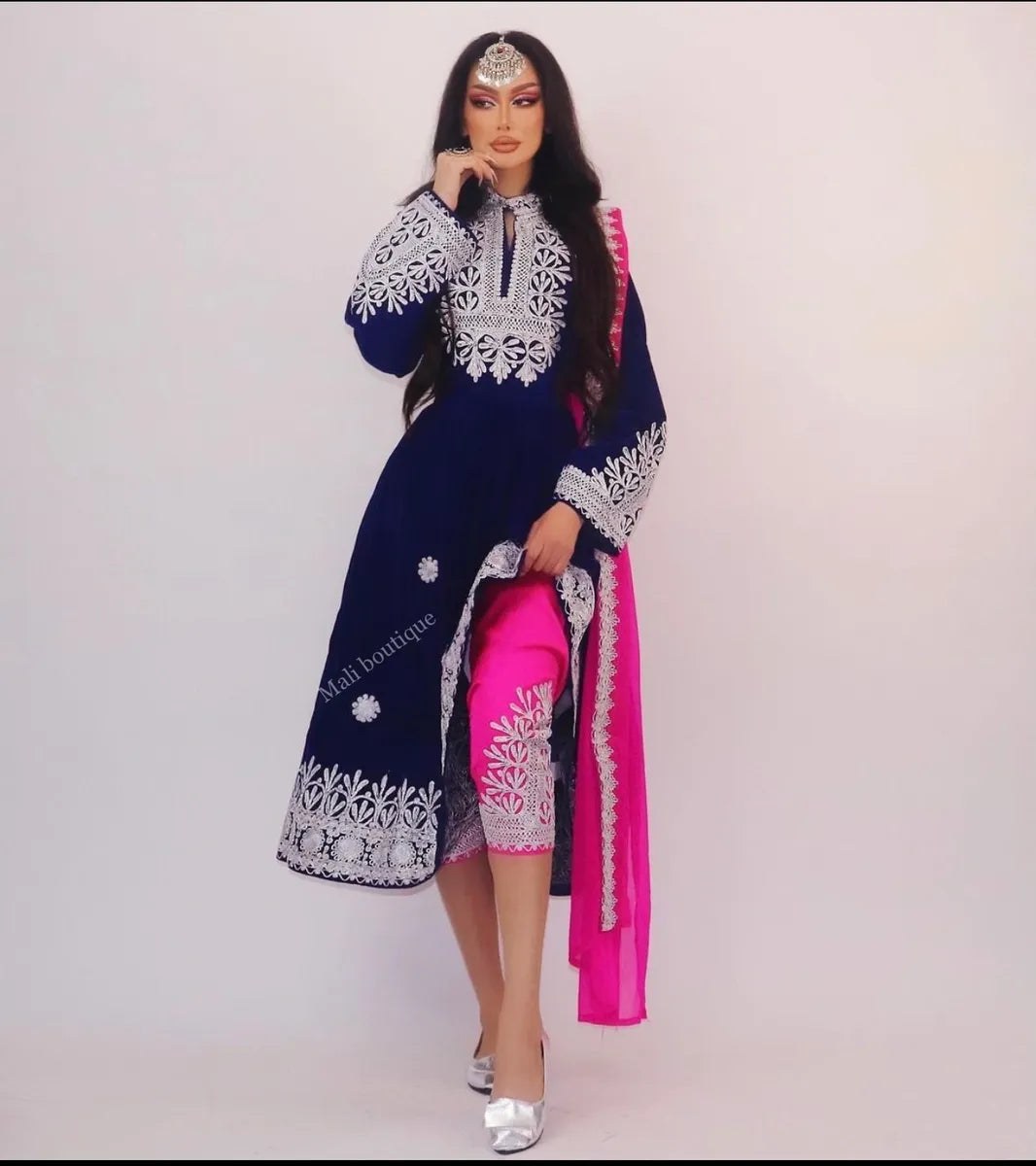 Nel Afghan Kuchi Dress Royal blue/Pink