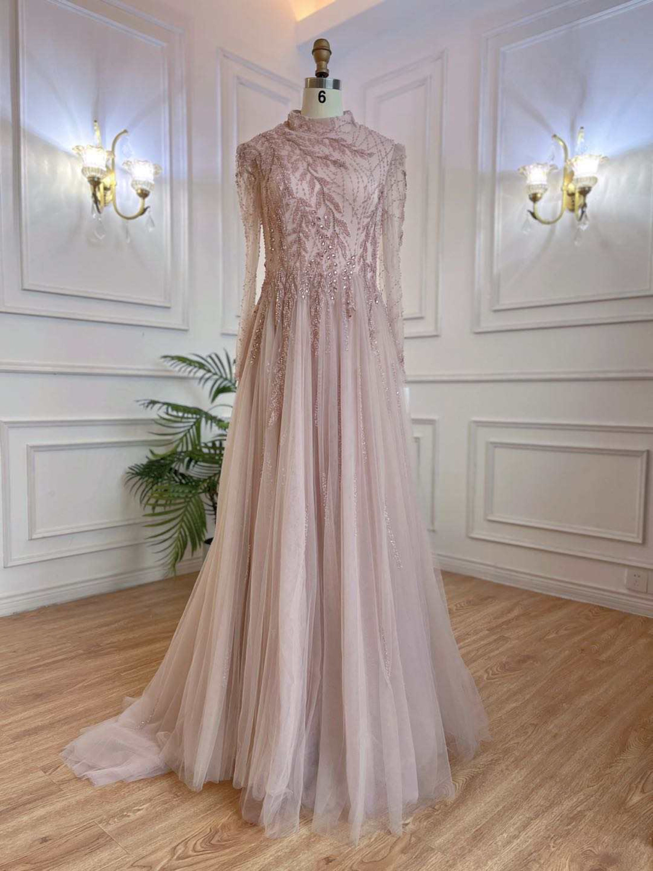 Long Sleeves High Neck Evening Dress