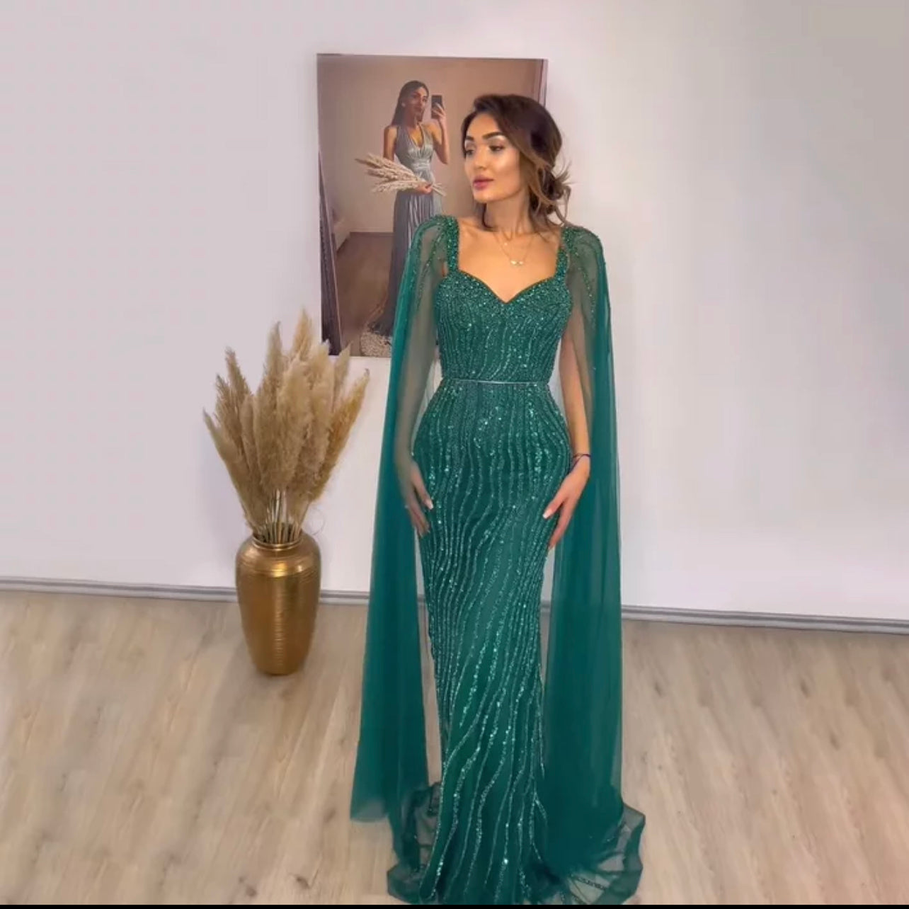 Cape Sleeves Mermaid Evening Dresses