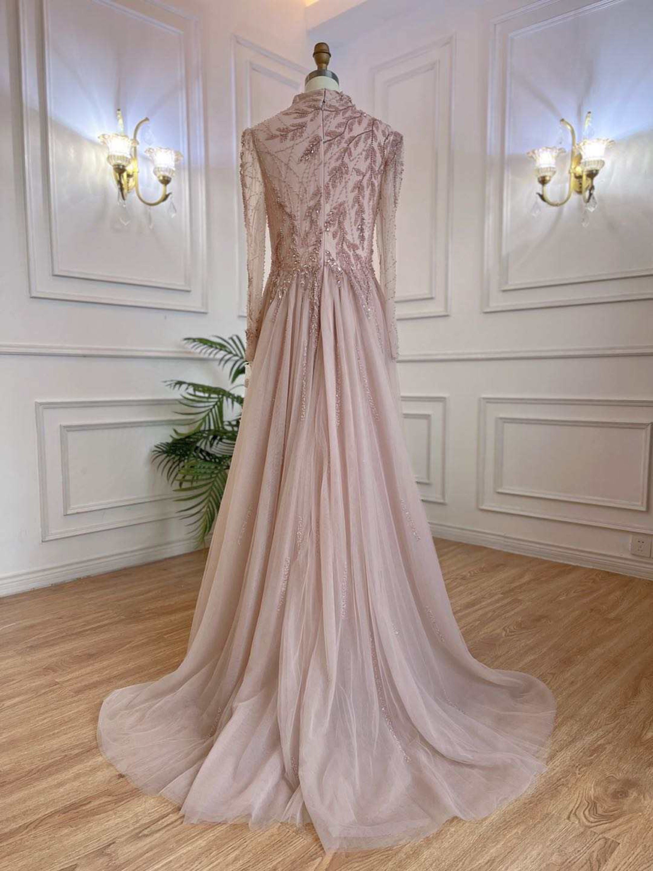 Long Sleeves High Neck Evening Dress
