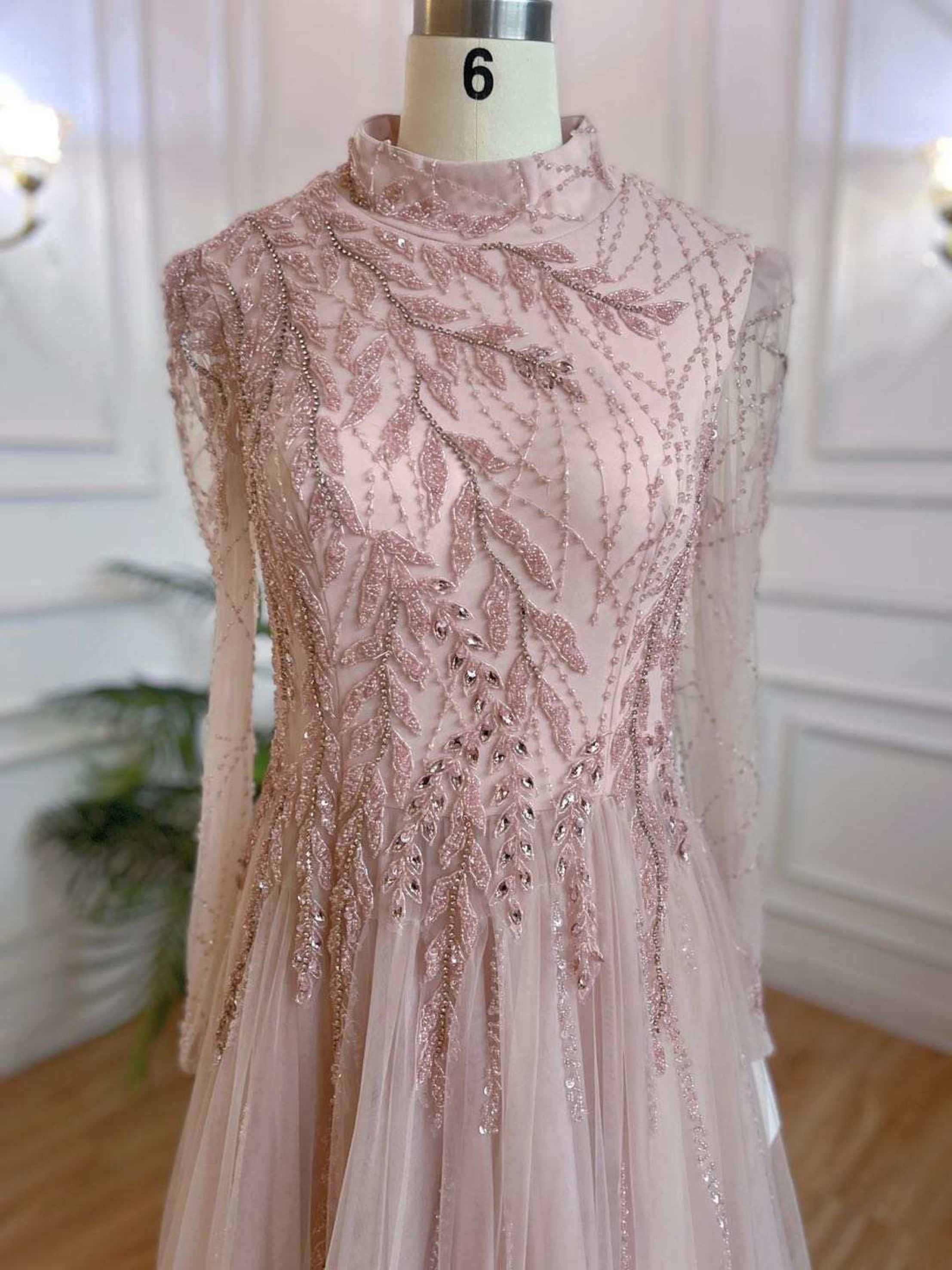 Long Sleeves High Neck Evening Dress