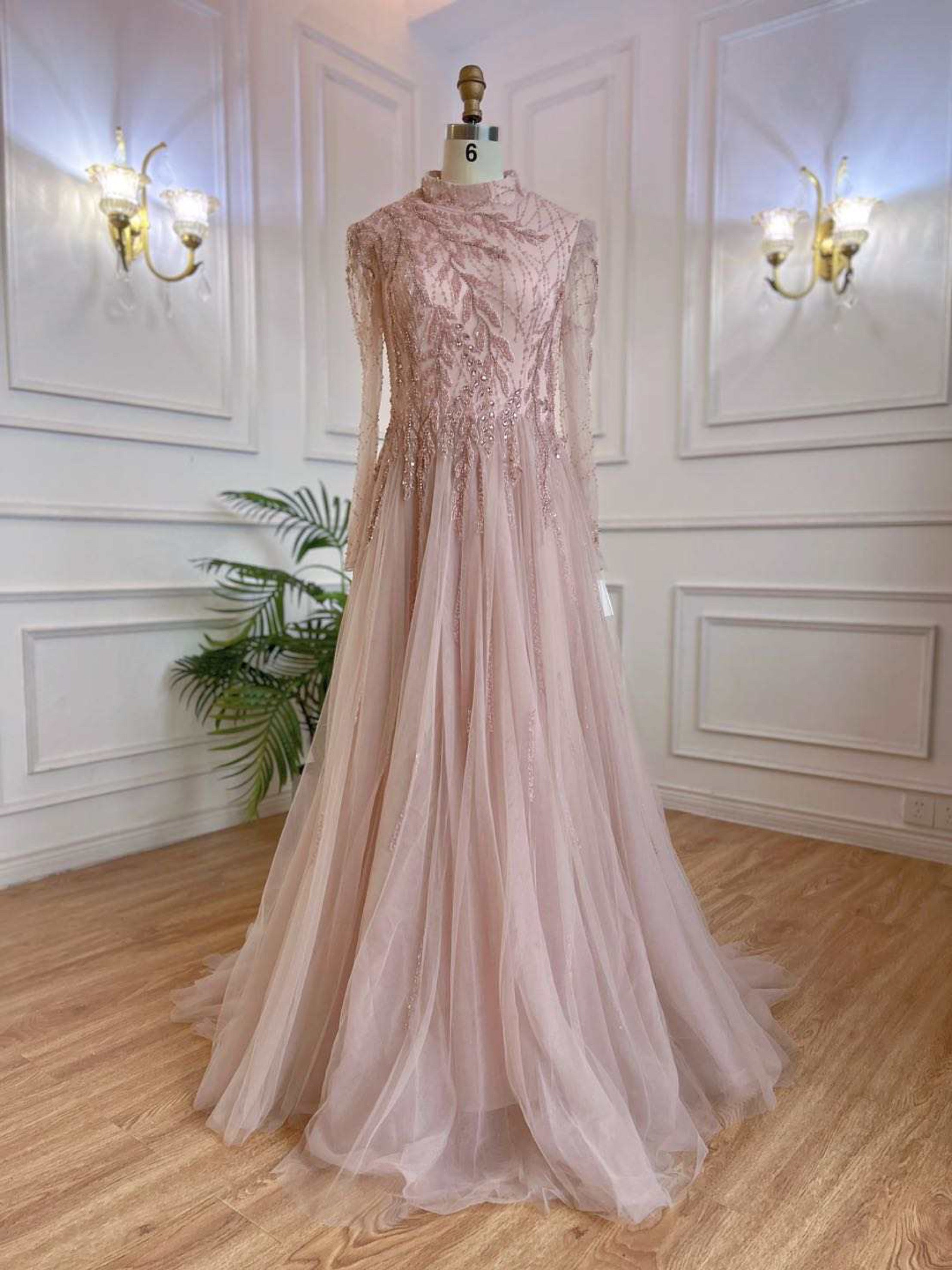 Long Sleeves High Neck Evening Dress