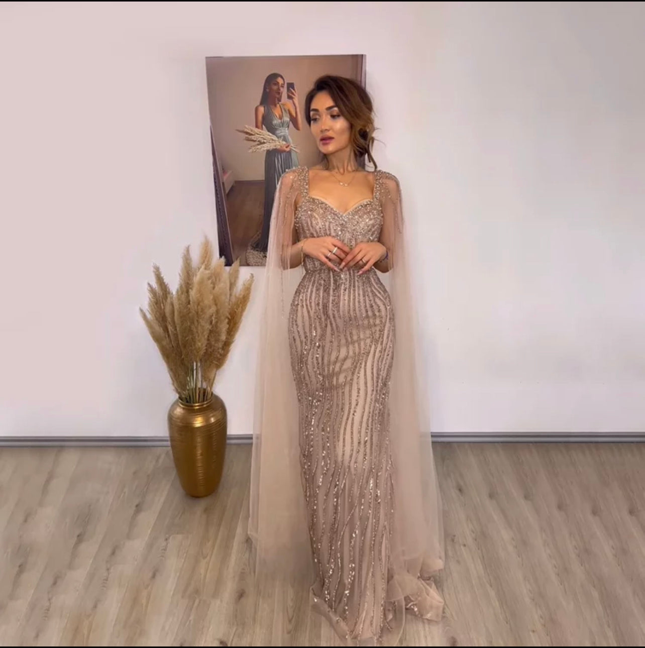 Cape Sleeves Mermaid Evening Dresses