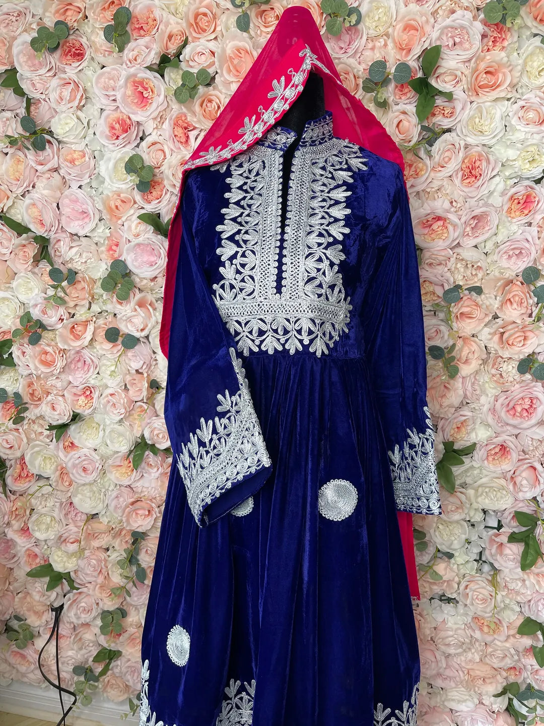 Nel Afghan Kuchi Dress Royal blue/Pink